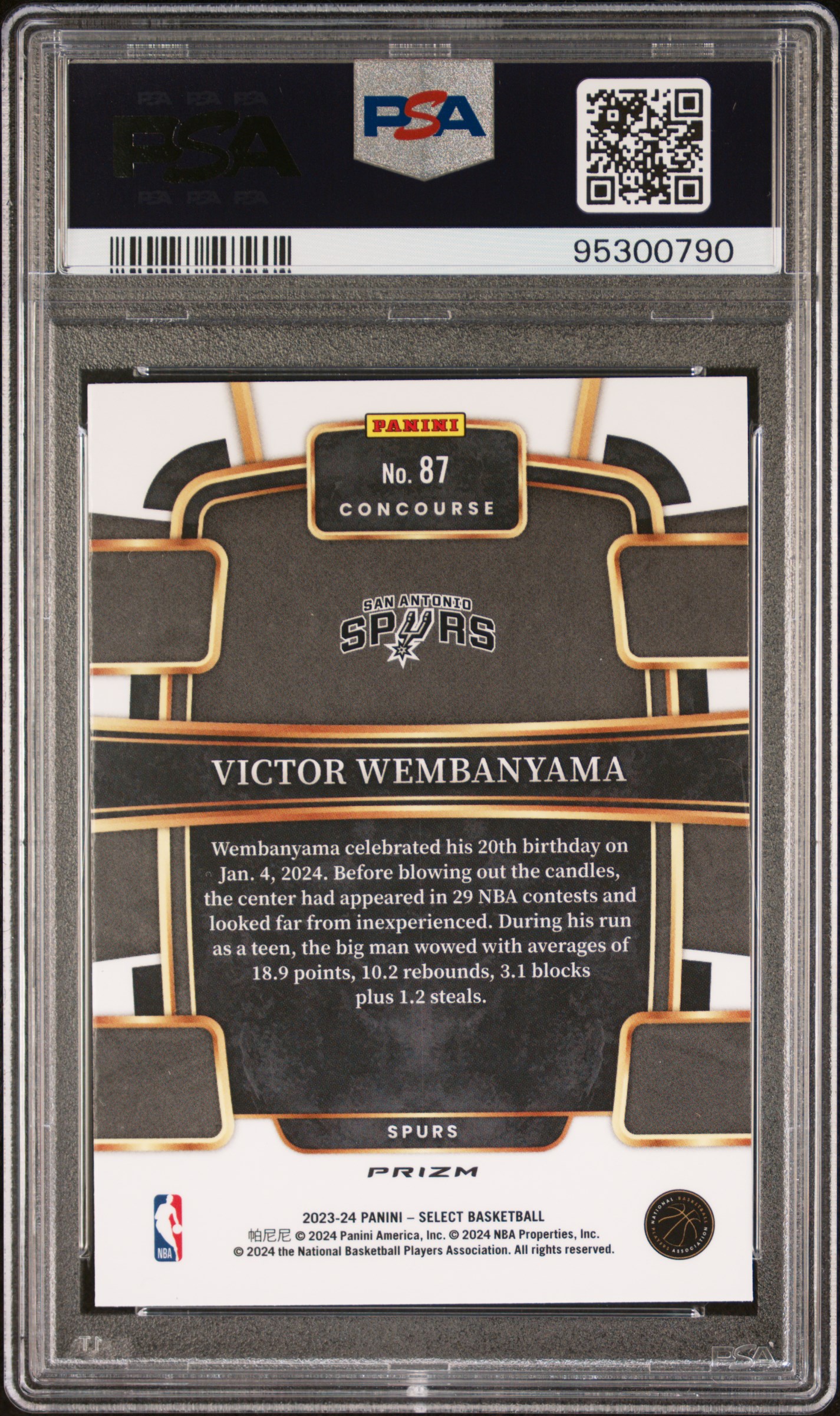 2023 PANINI SELECT #87 VICTOR WEMBANYAMA BLUE PRIZM, reverse