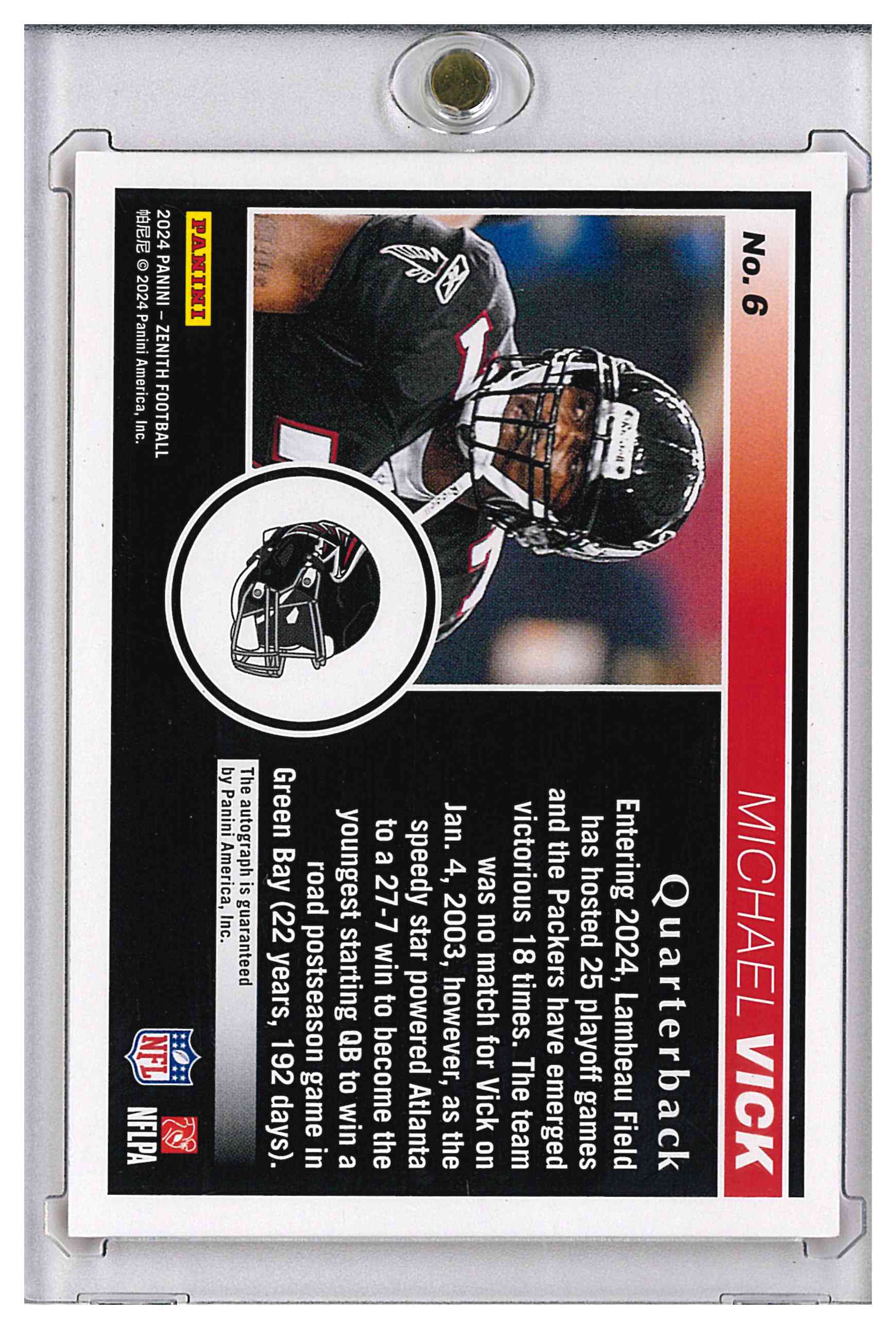 2024 Panini Zenith 6 Michael Vick Autograph - No Huddle, reverse