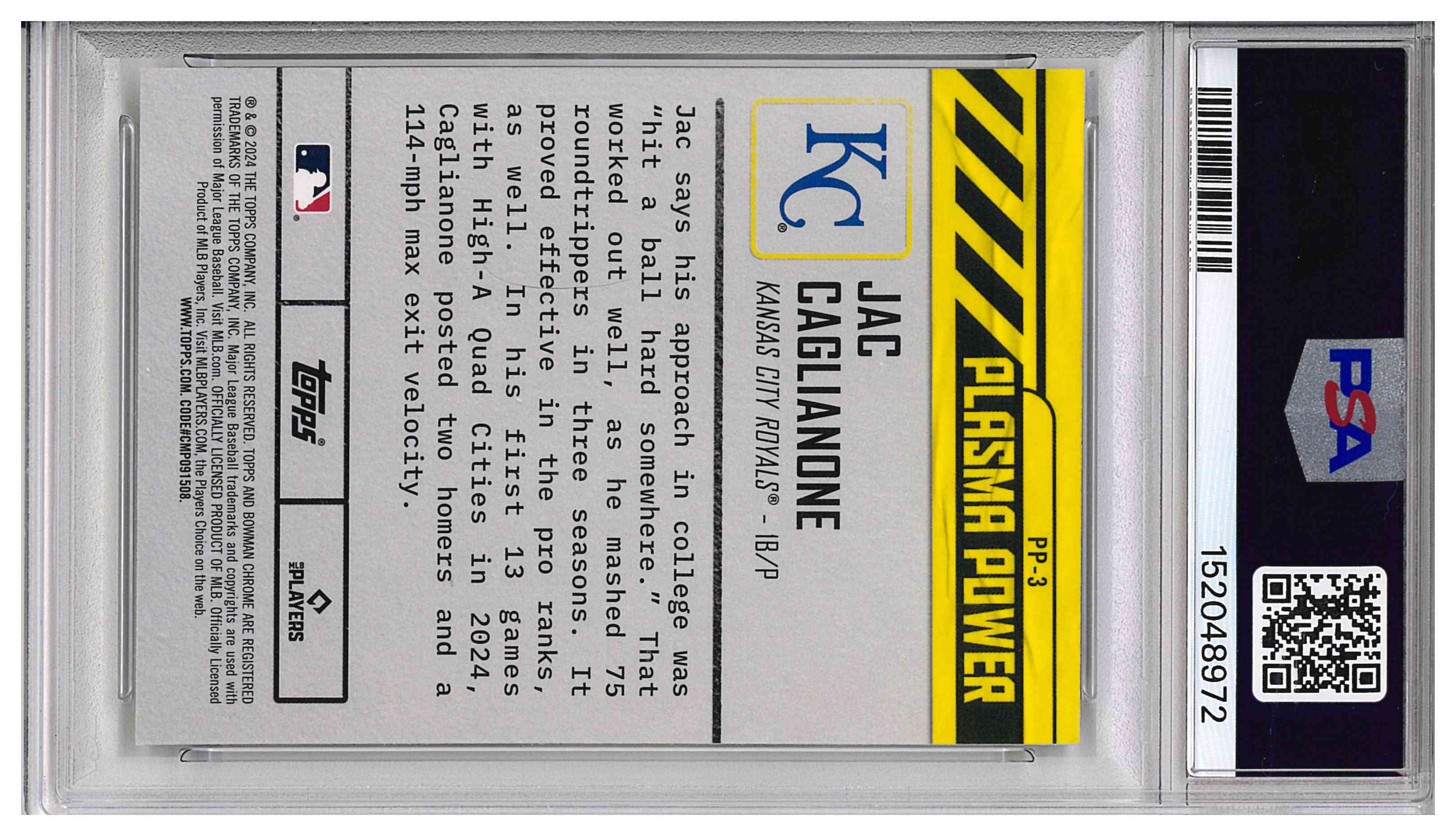 2024 Bowman Draft - PSA 10 Plasma Power Jac Caglianone #PP-3 (RC), reverse
