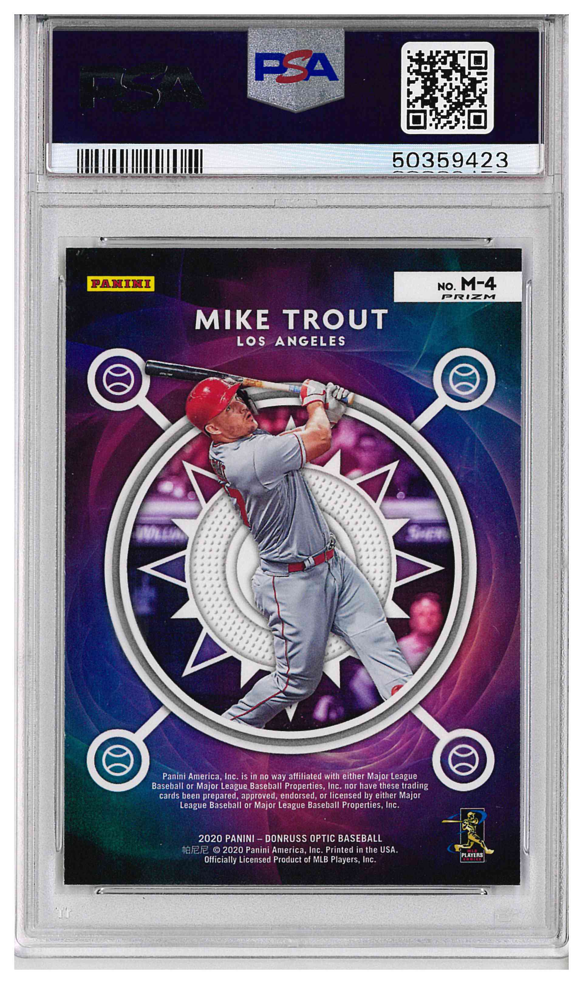 2020 PANINI DONRUSS OPTIC MYTHICAL #M4 MIKE TROUT HOLO, reverse