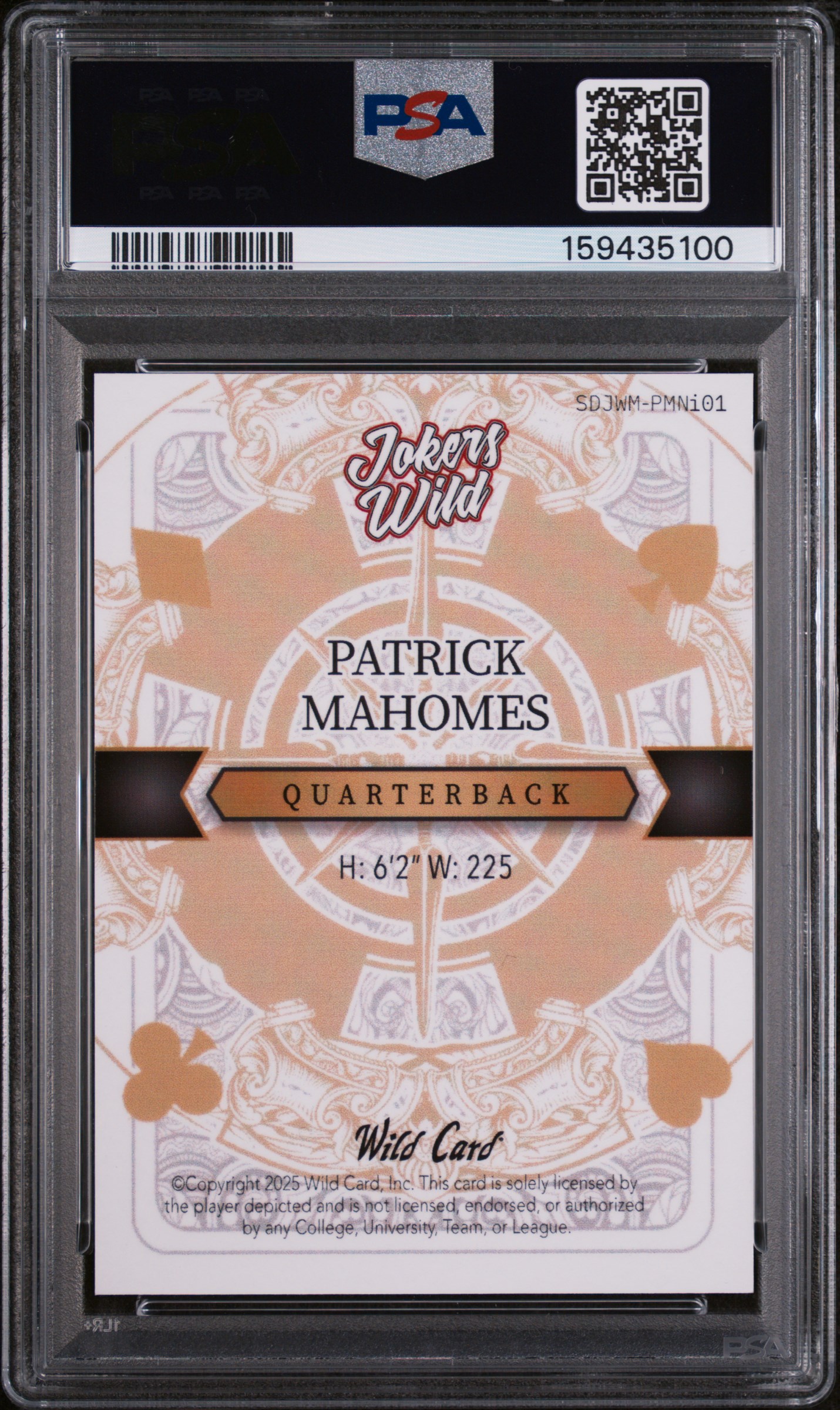 2025 WILD CARD PATRICK MAHOMES 5 CARD DRAW STACKED DECK JOKERS WILD 1/1, reverse
