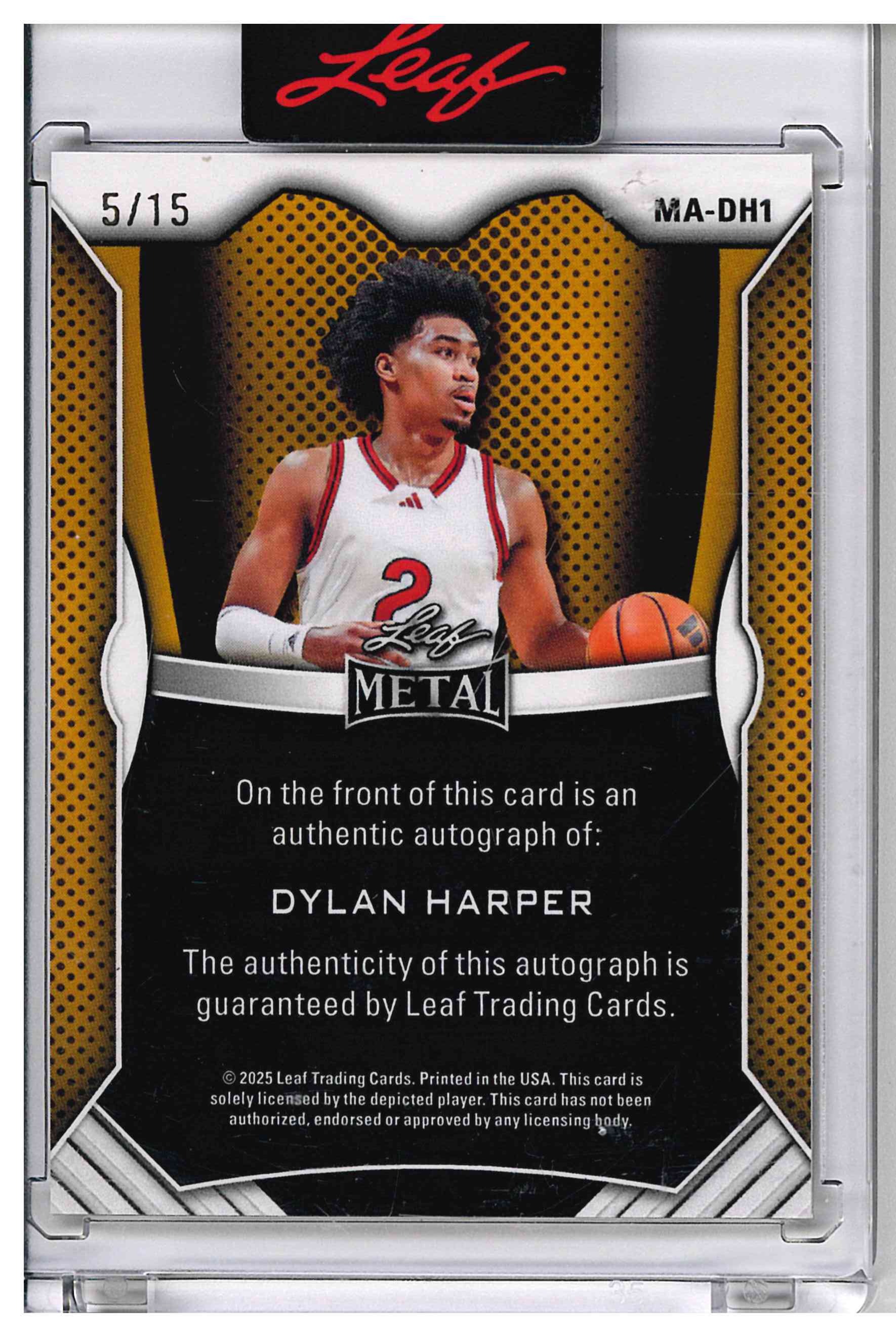 Dylan Harper 2025 Leaf Metal Autographs Cracked Ice Red 5/15, reverse