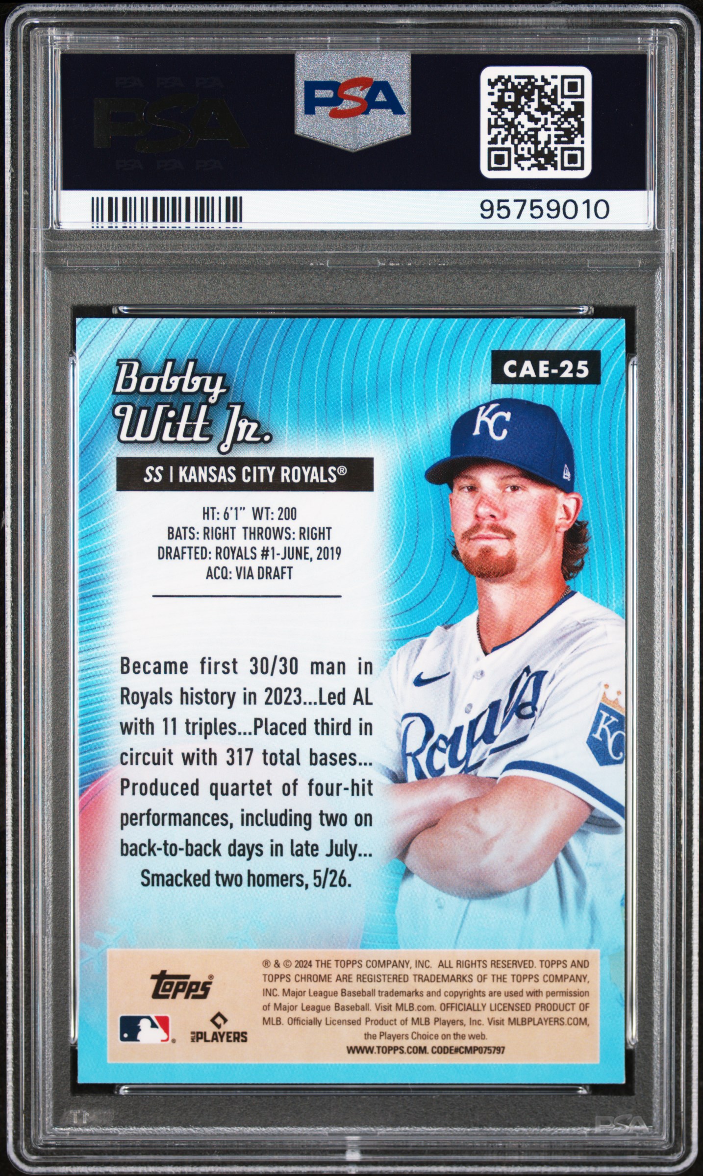 2024 TOPPS CHROME CHROME ALL ETCH #CAE25 BOBBY WITT JR., reverse