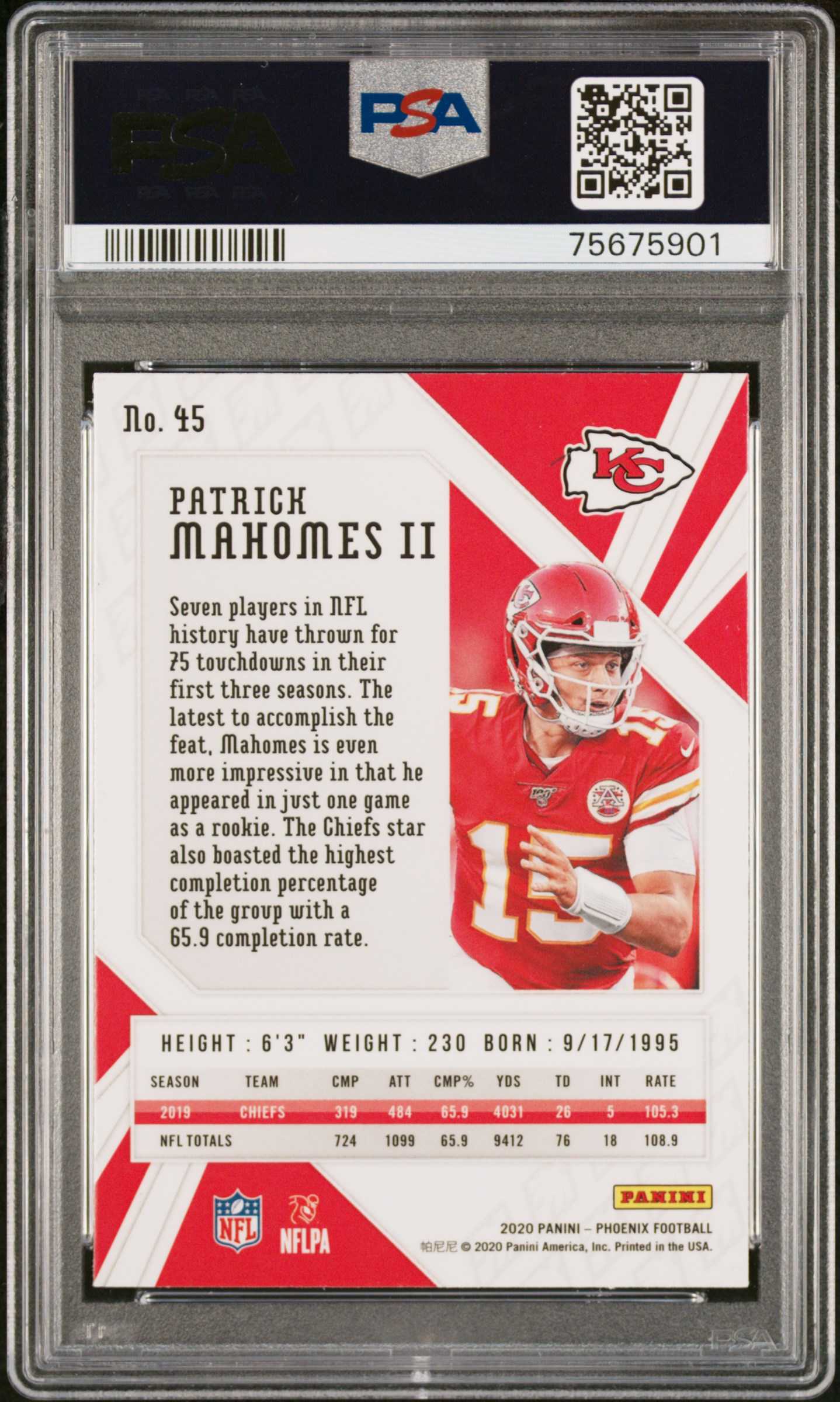 2020 PANINI PHOENIX #45 PATRICK MAHOMES II FIRE BURST, reverse