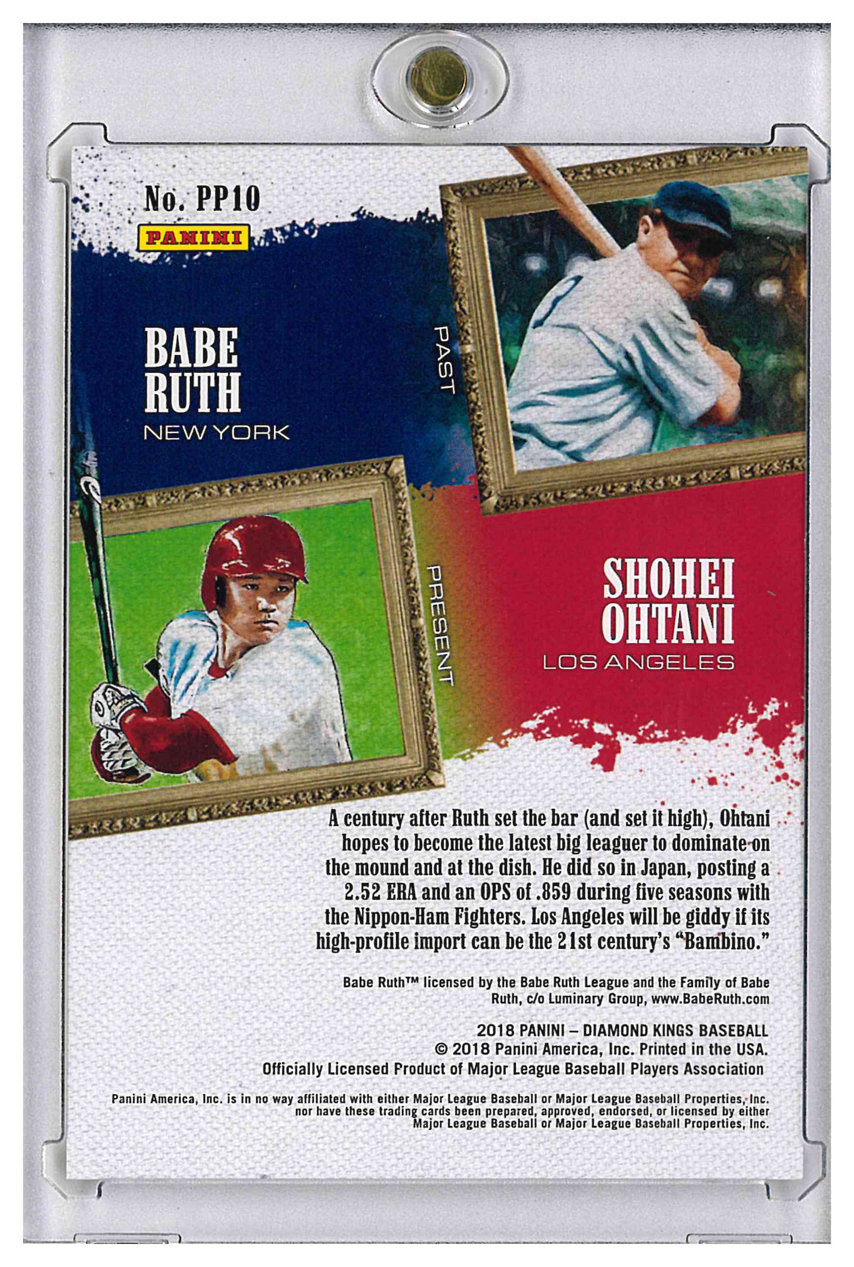 2018 Panini Diamond Kings Past & Present PP10 Babe Ruth / Shohei Ohtani, reverse