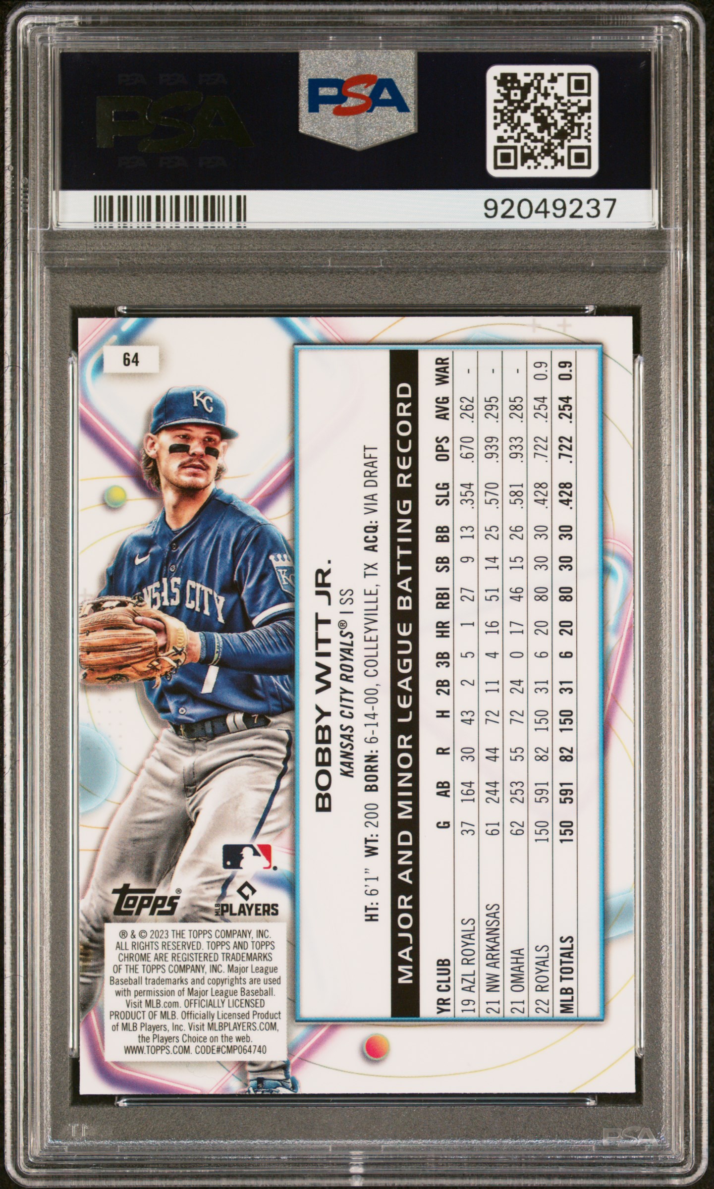 2023 TOPPS COSMIC CHROME #64 BOBBY WITT JR. NUCLEUS REFRACTOR, reverse