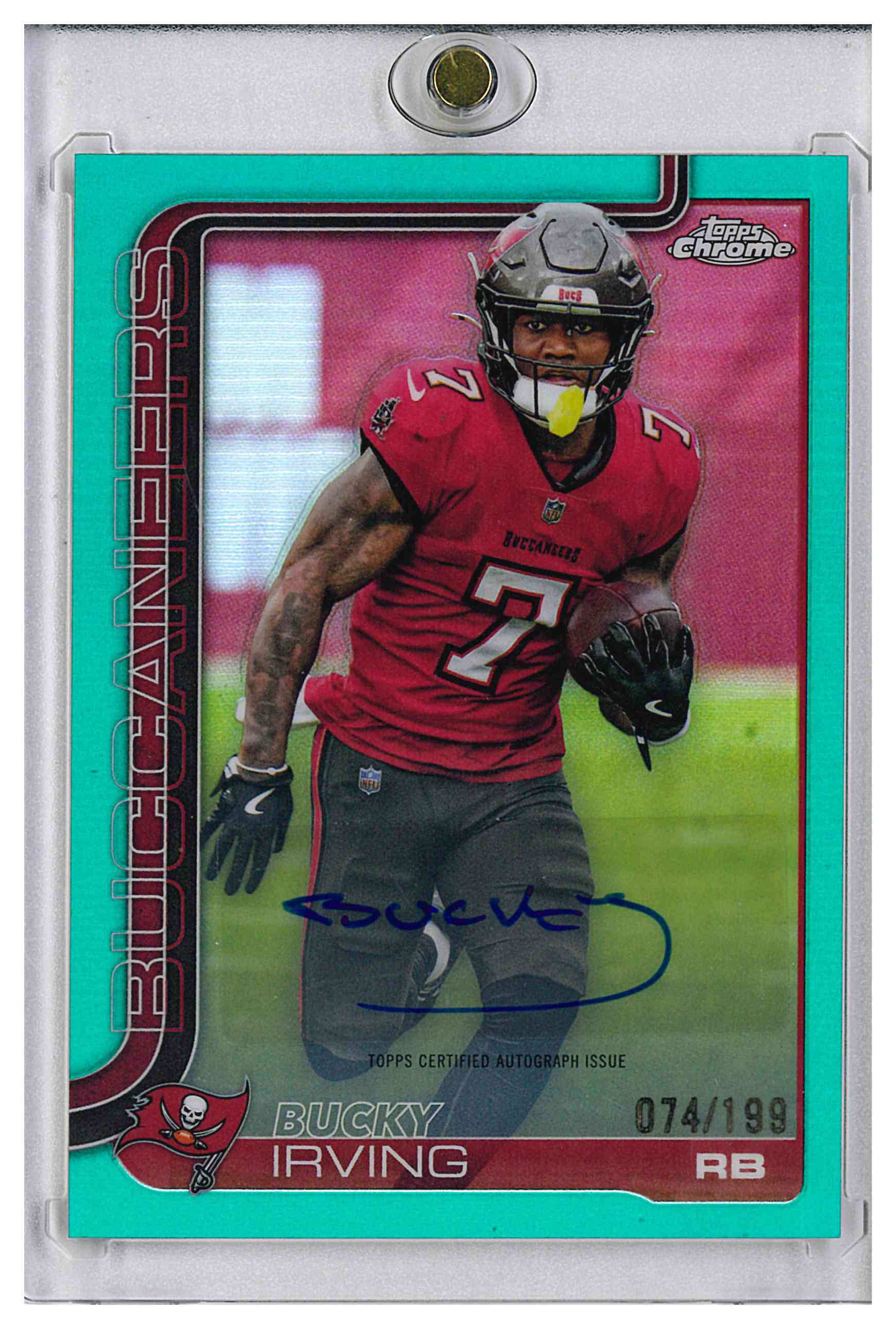 2025 Topps Chrome Certified Autograph Bucky Irving Aqua Refractor 074/199