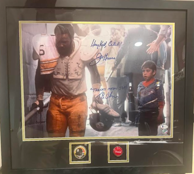 Joe Greene & Tommy Okon Signed 16x20 Photo Inscribed "Hey Kid Catch" & "Thanks Mean Joe!"