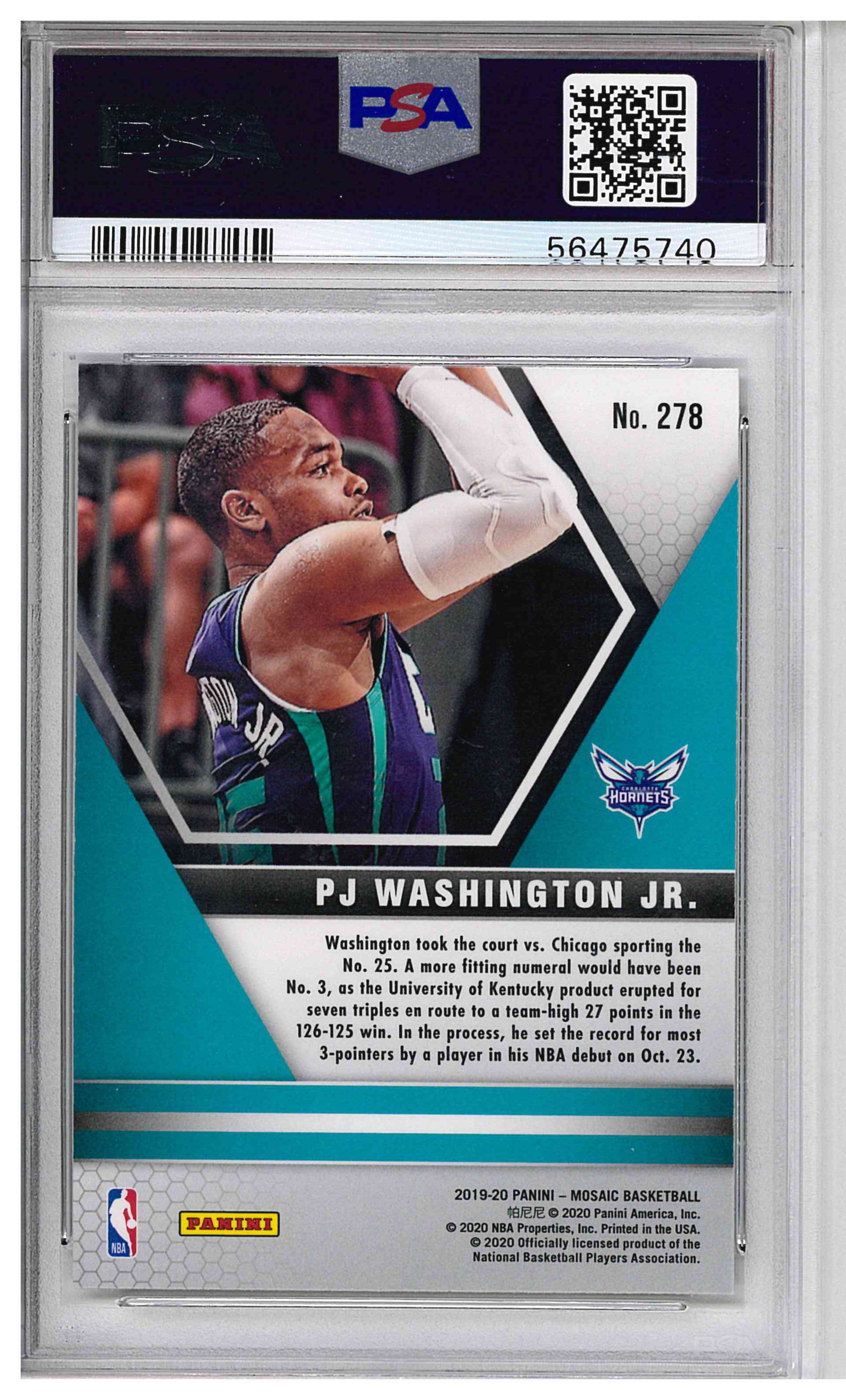 2019 Panini Mosaic PJ Washington Rookie #278, reverse