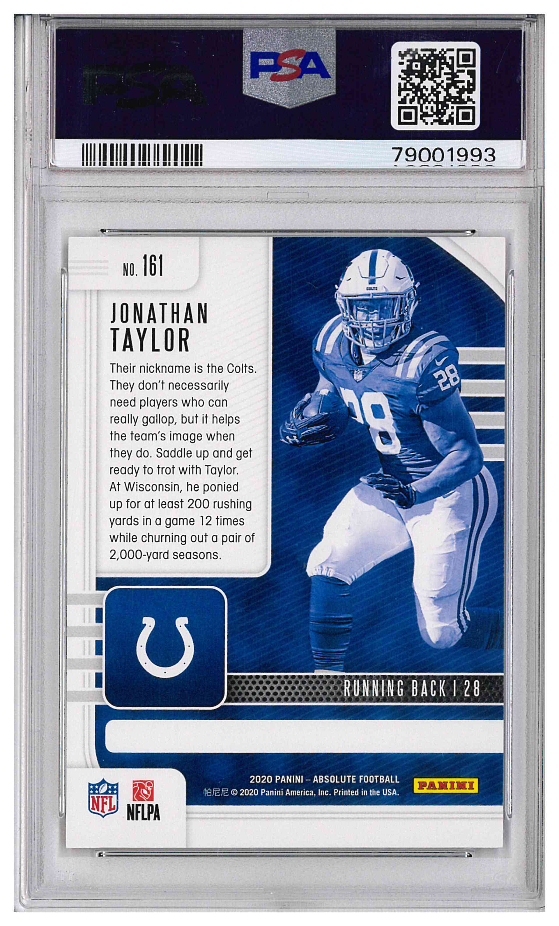2020 Panini Absolute JONATHAN TAYLOR #161 Spectrum Red Rookie /100, reverse