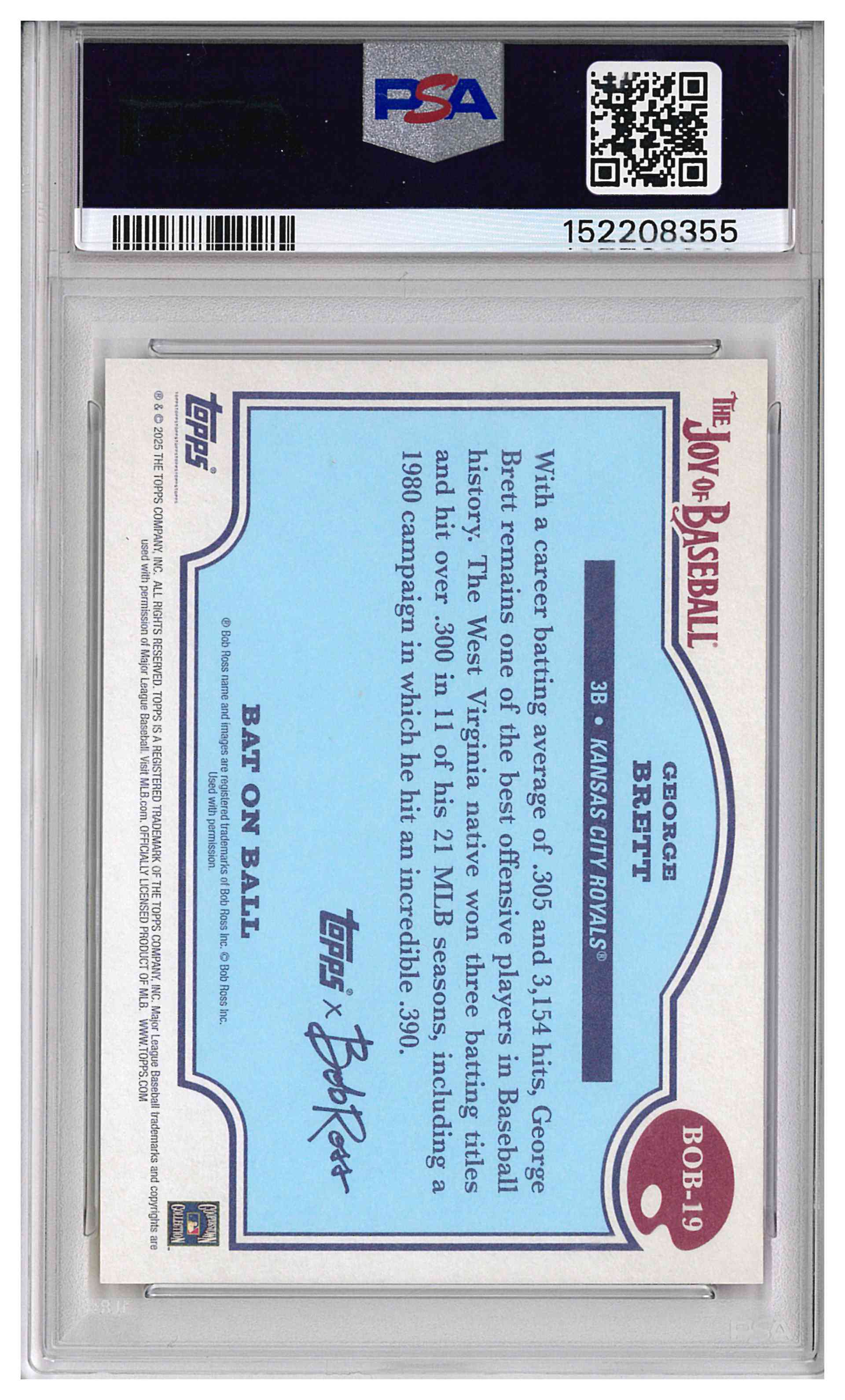 2025 Topps Bob Ross GEORGE BRETT Bat on Ball #BOB-19 Paint Splatter /99, reverse