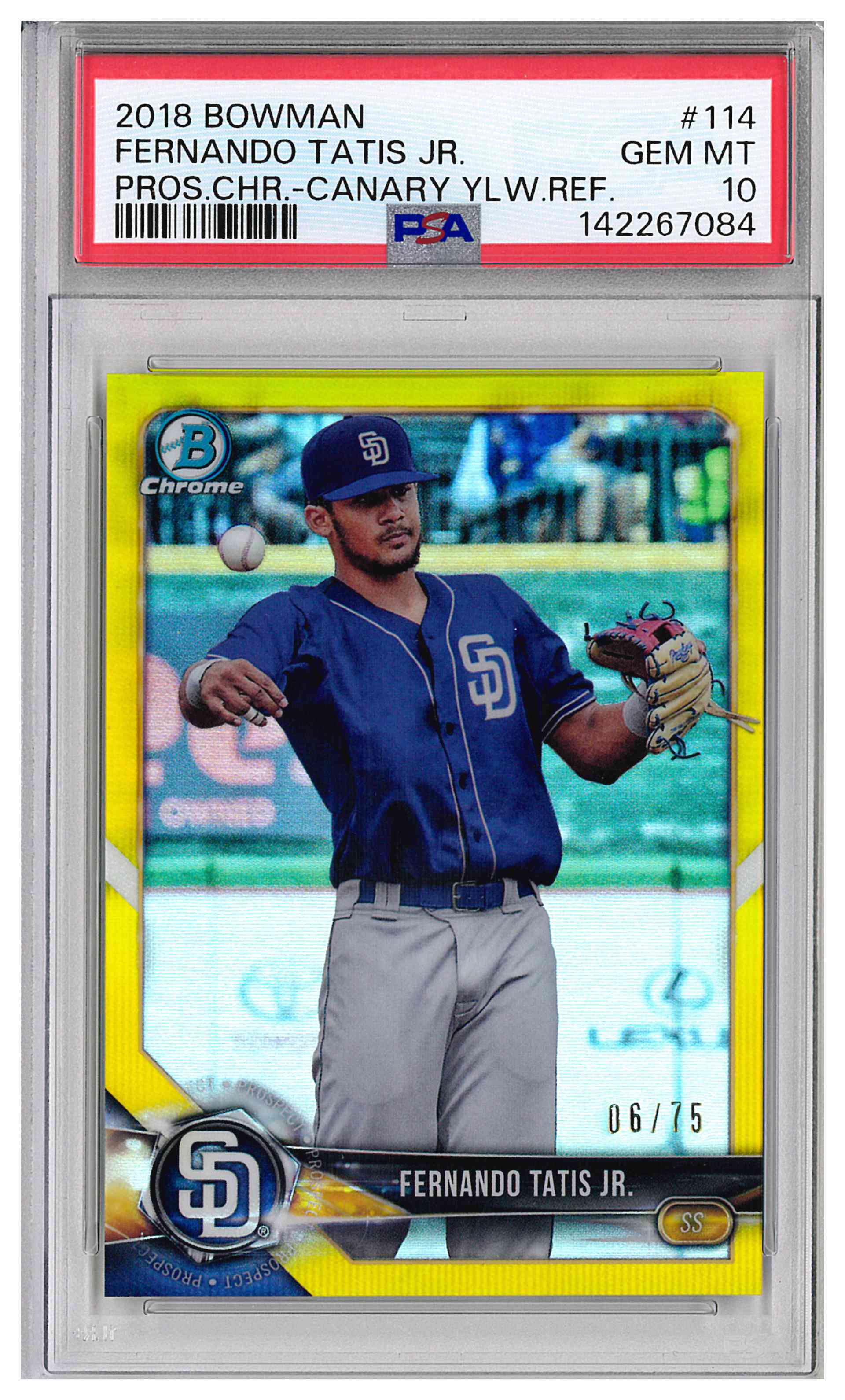 2018 Bowman Fernando Tatis Jr Prospect Chrome Canary Yellow RC 06/75 PSA 10