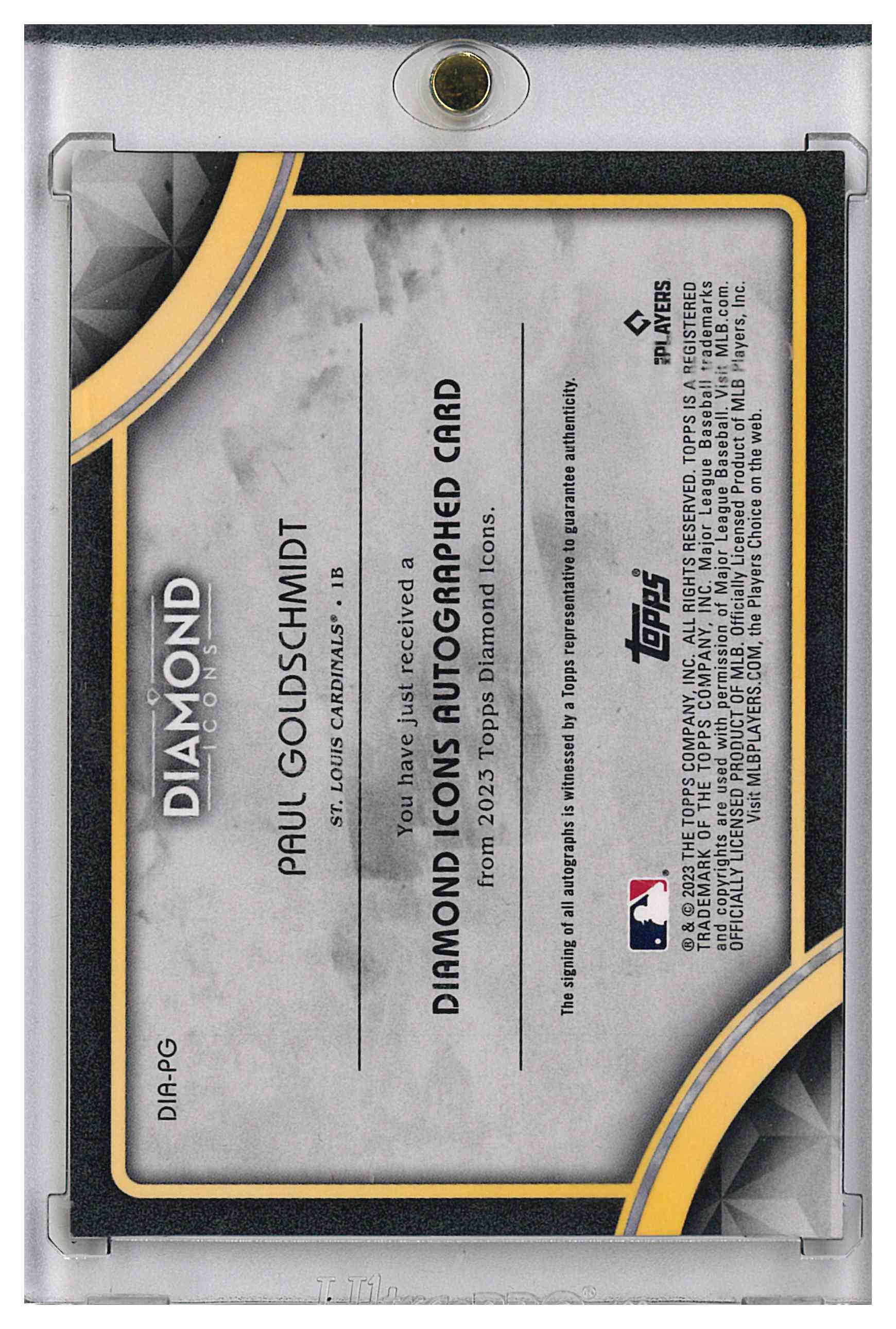 2023 Topps Diamond Icons Black Paul Goldschmidt Cardinals AUTO 3/10, reverse