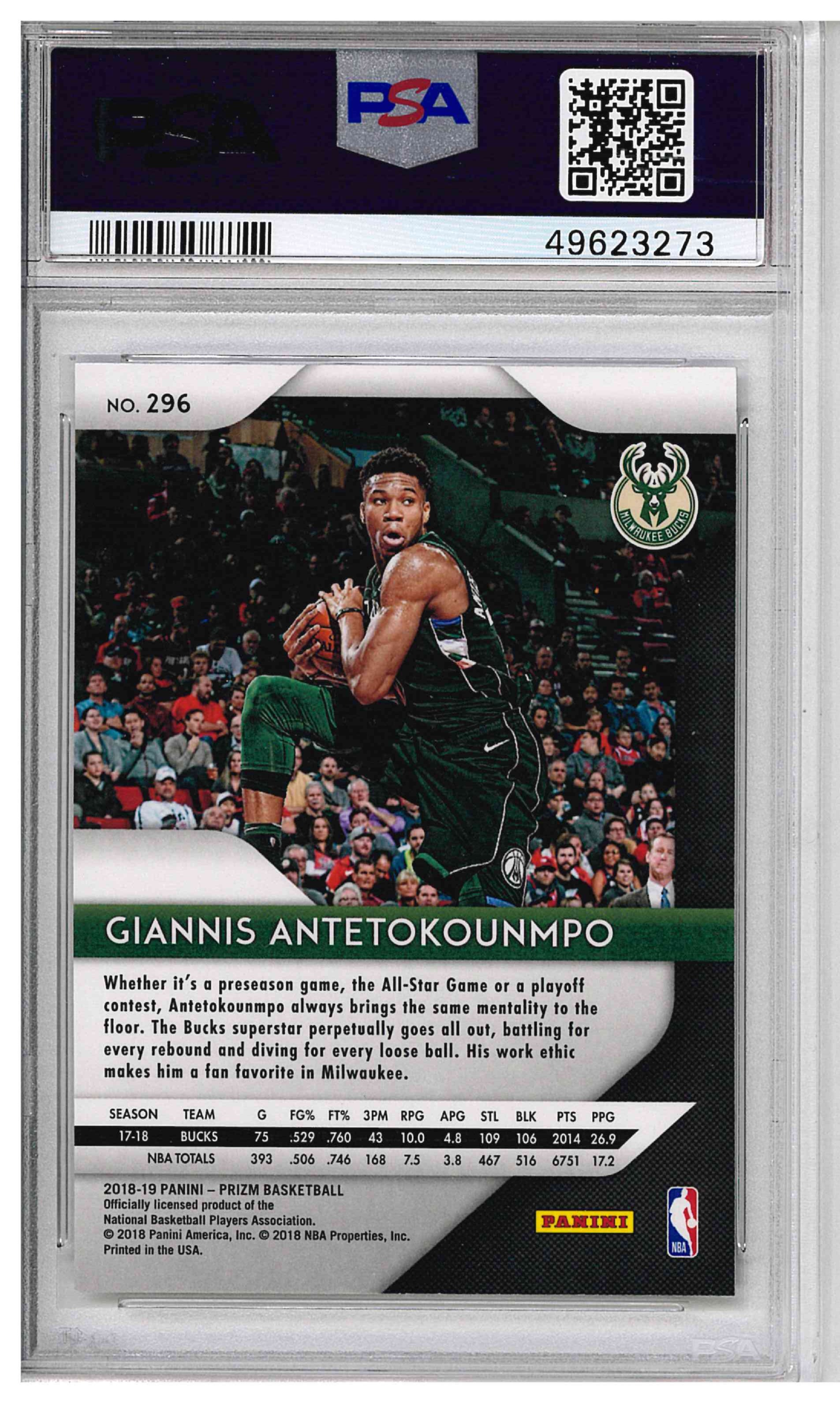2018 Panini Prizm Giannis Antetokounmpo #296, reverse