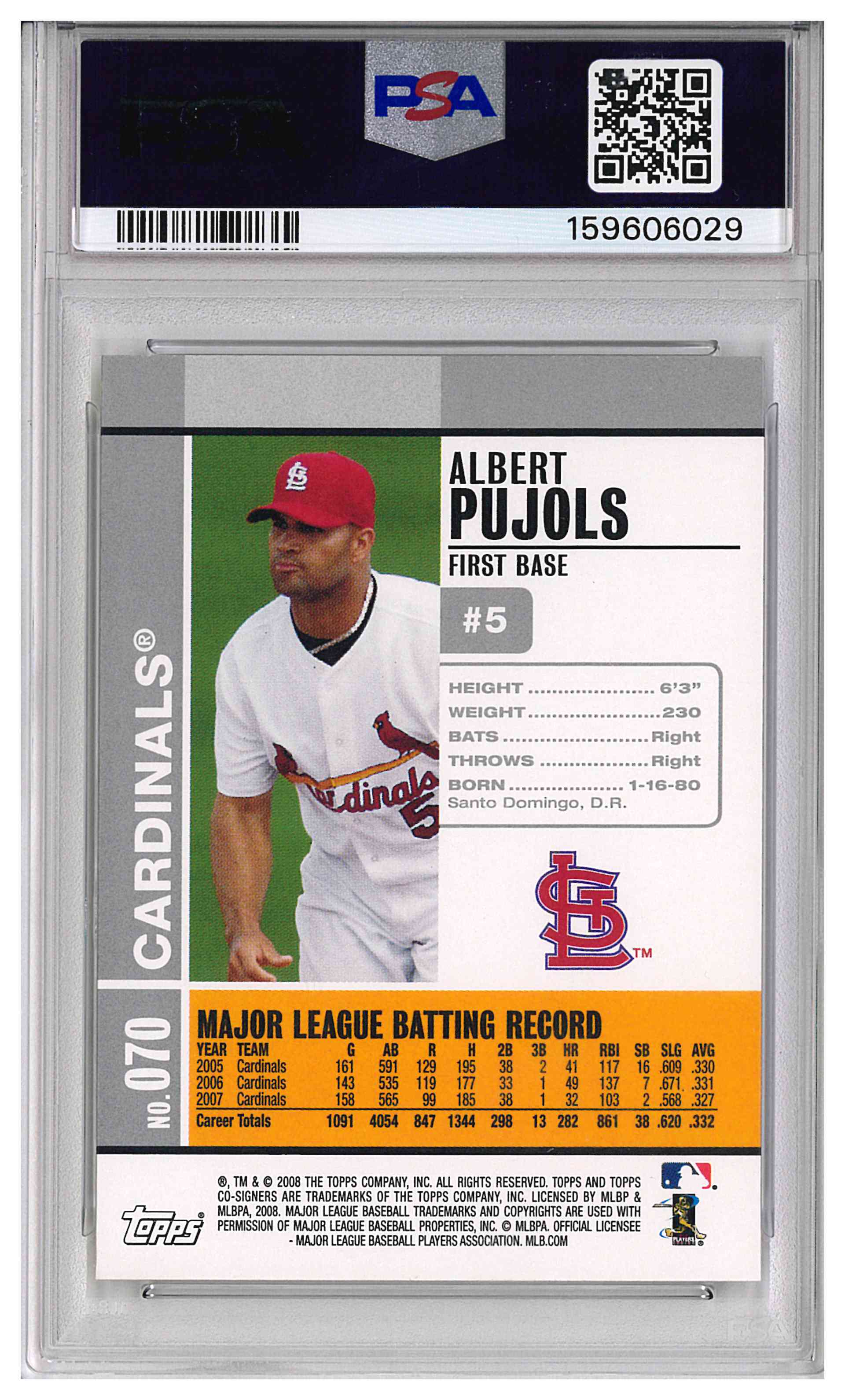 2008 TOPPS CO-SIGNERS #70 ALBERT PUJOLS CARDINALS, reverse
