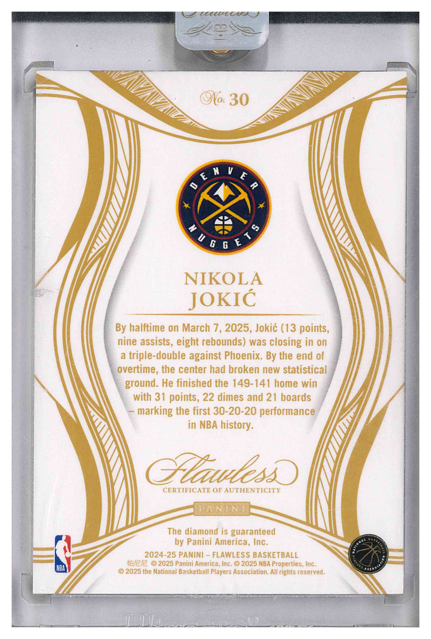 2024-25 Panini Flawless Nikola Jokic /20, reverse