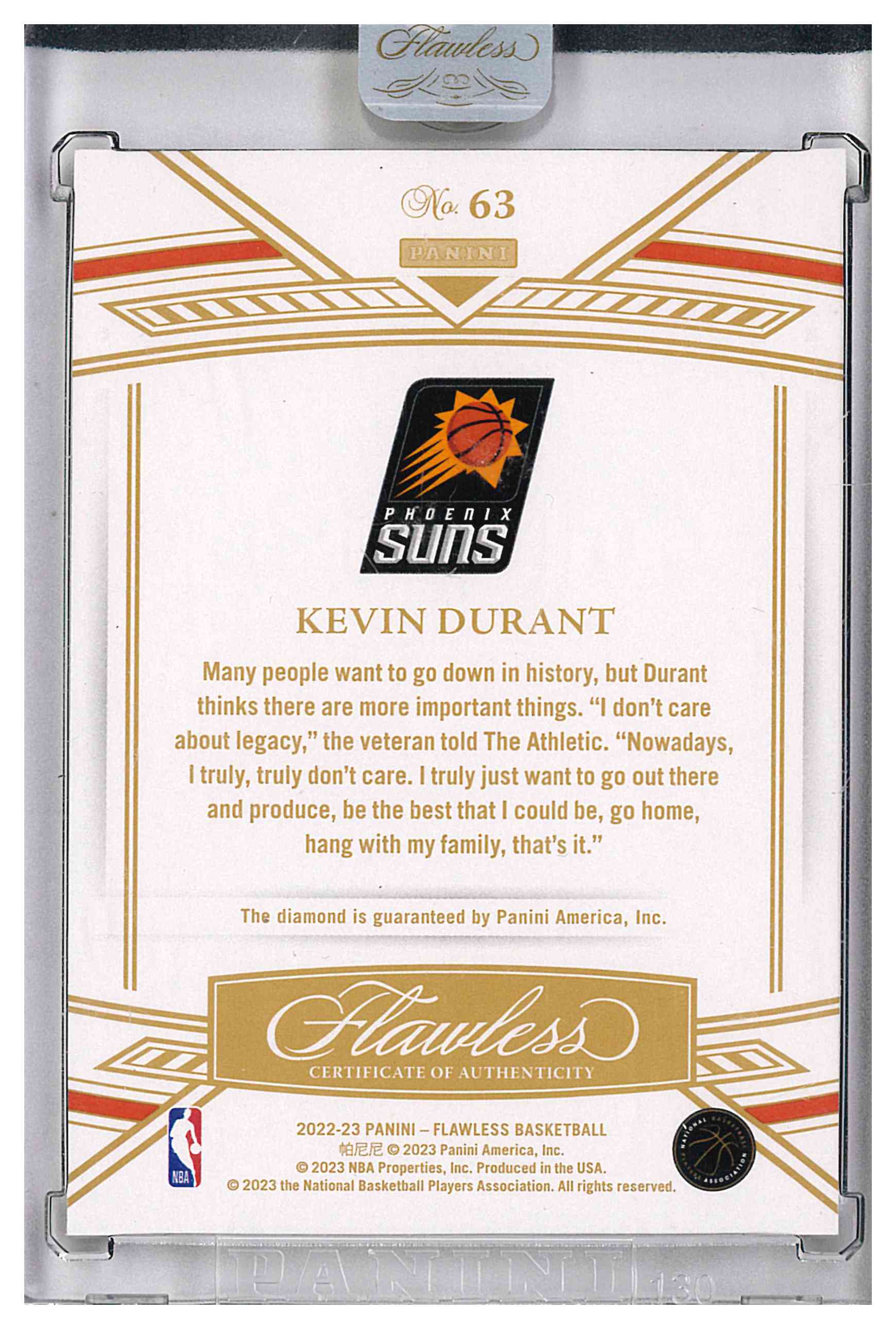 2022 Panini Flawless Diamond /20 Kevin Durant, reverse