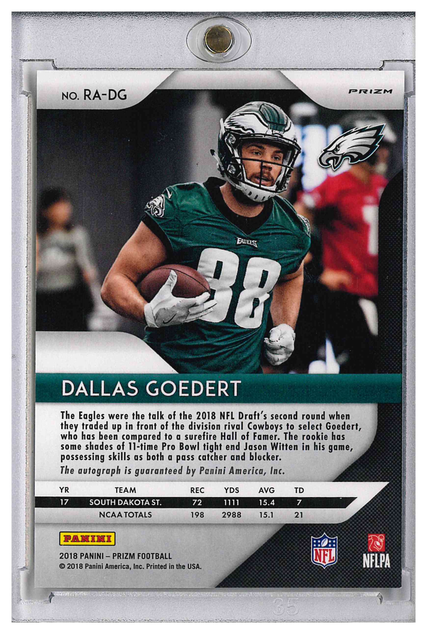 2018 Panini Prizm Dallas Goedert Auto, reverse