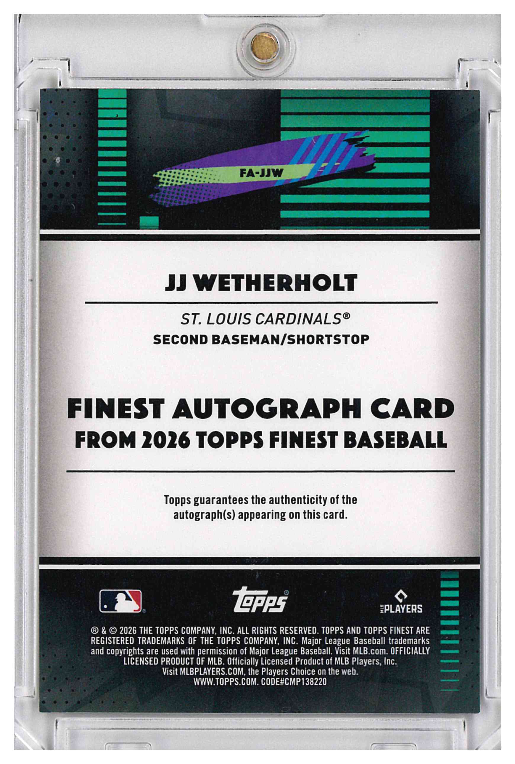 2026 Topps Finest JJ WETHERHOLT Molten Mercury RC ON CARD Auto SN /11 SSP FDI, reverse