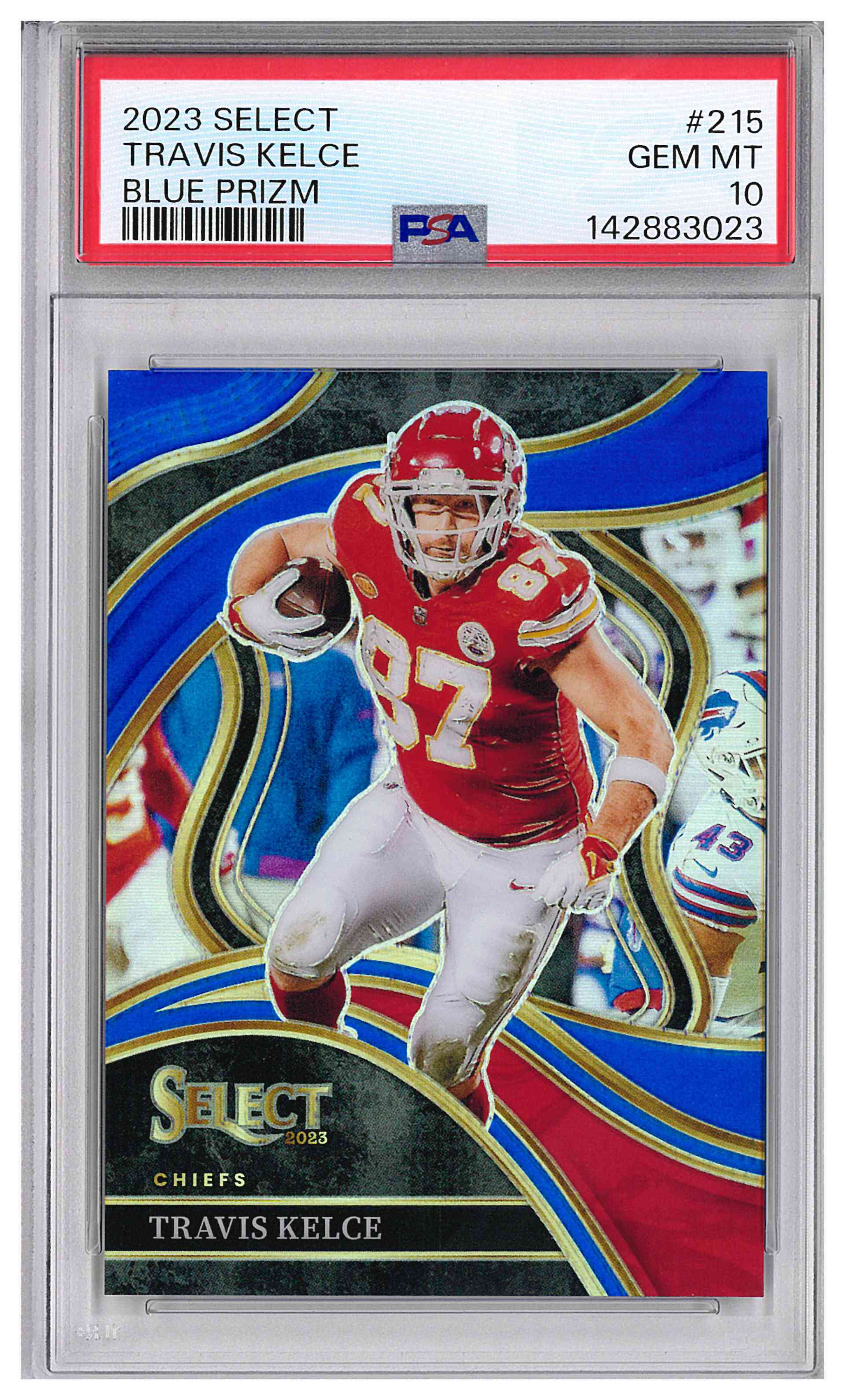 Travis Kelce Blue Prizm /99 SP Chiefs 2023 Panini Select #215 | PSA 10