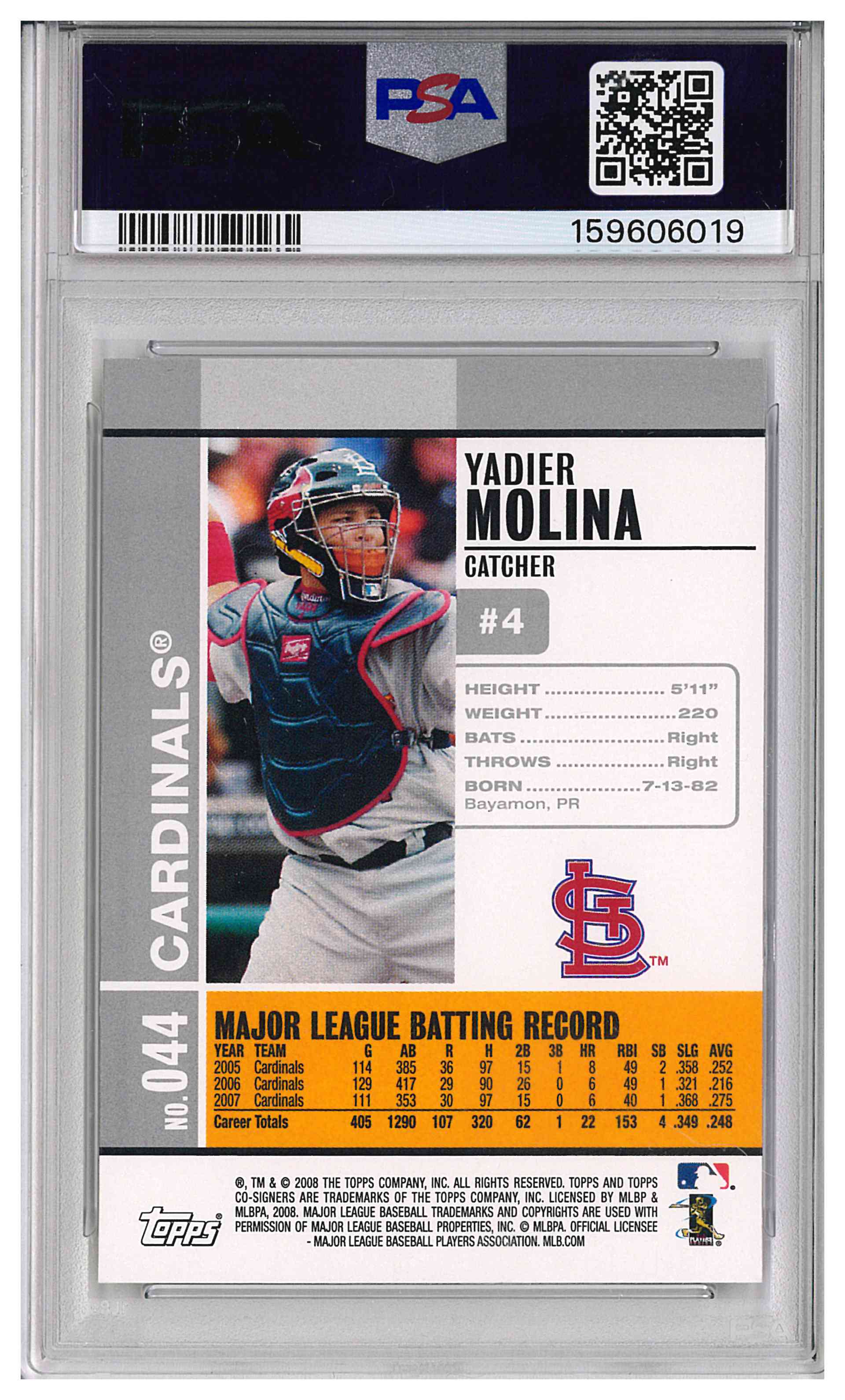 2008 TOPPS CO-SIGNERS #44 YADIER MOLINA CARDINALS, reverse
