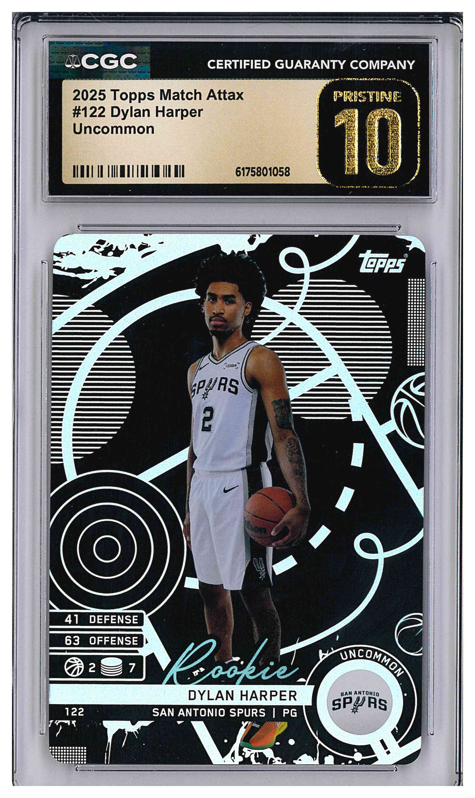 2025 Topps Match Attax Dylan Harper #122 RC Black Uncommon CGC 10 Pristine