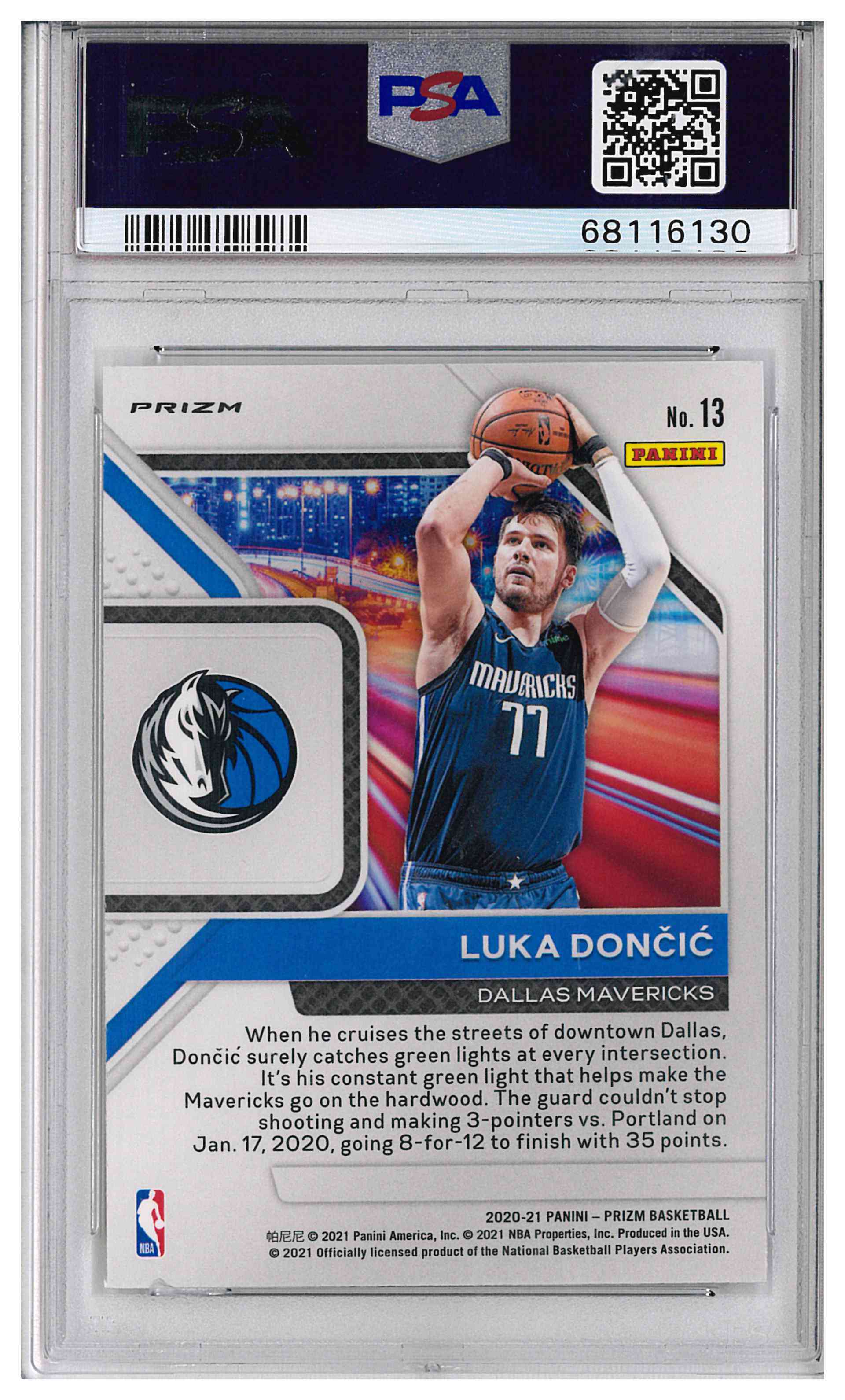 Luka Doncic 2020 Panini Prizm Downtown Fast Break Prizm PSA 10,, reverse