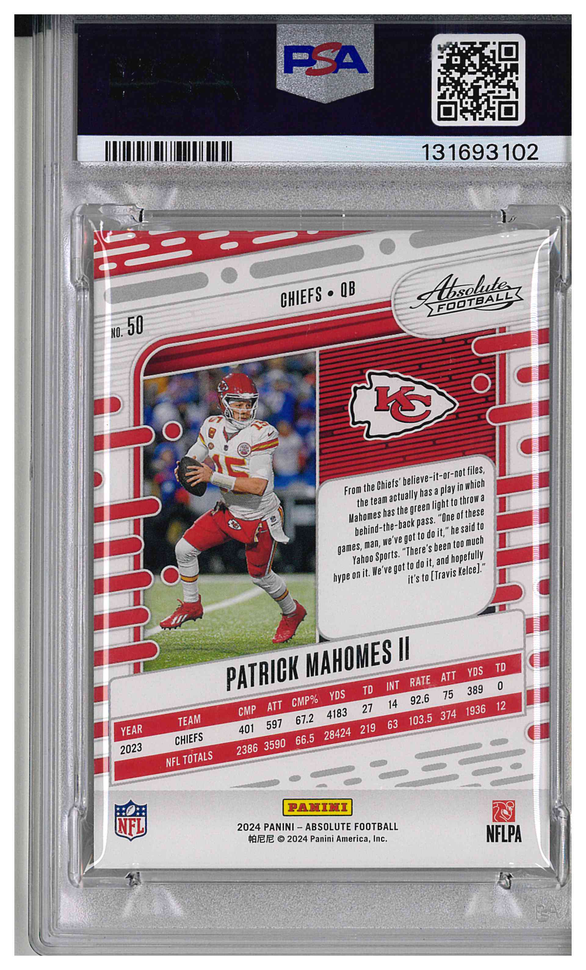 2024 Absolute #50 Patrick Mahomes Spectrum PSA 10, reverse