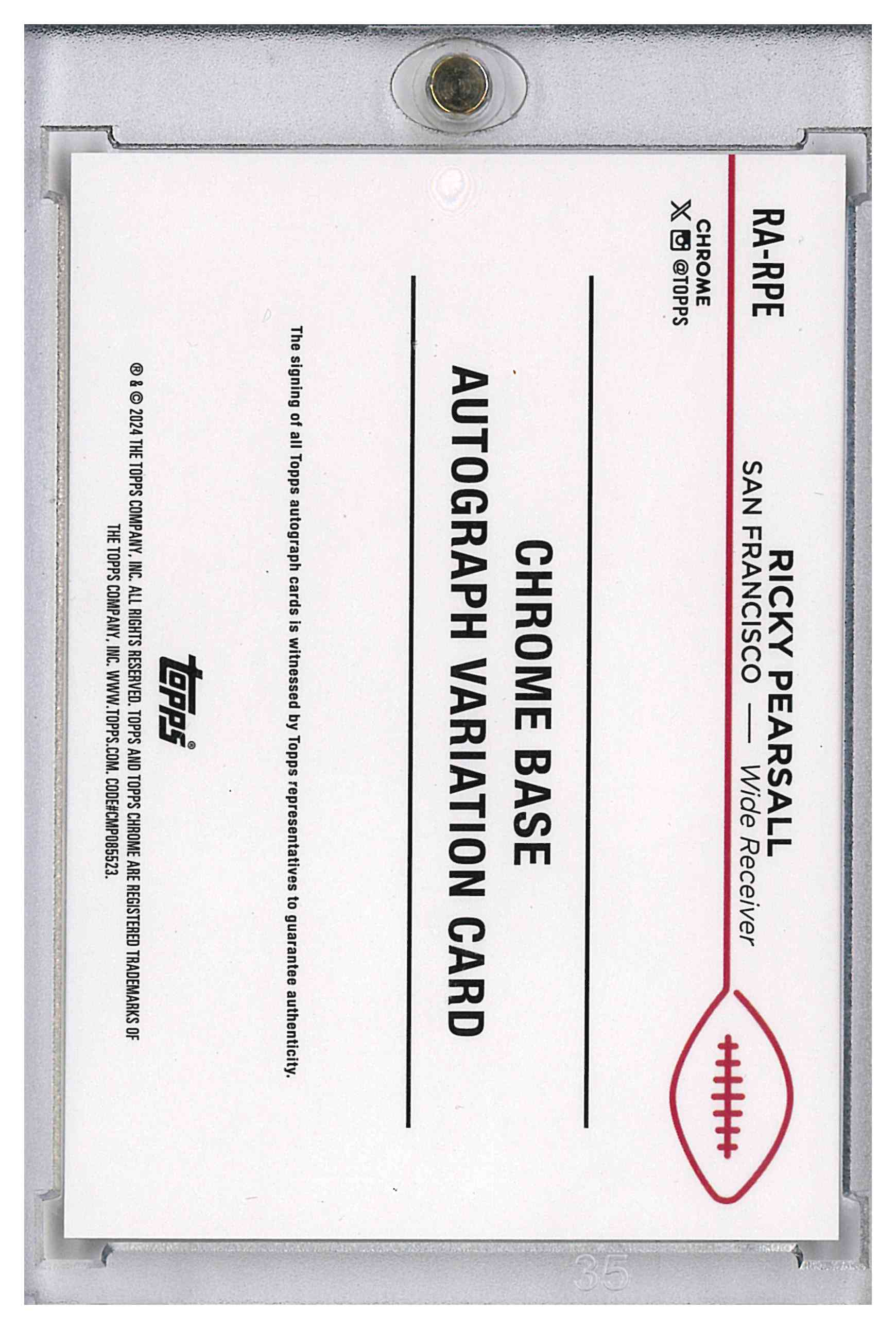 Topps 2024 Topps Chrome Ricky Pearsall RA-RPE Rookie Autographs Auto 49ers, reverse