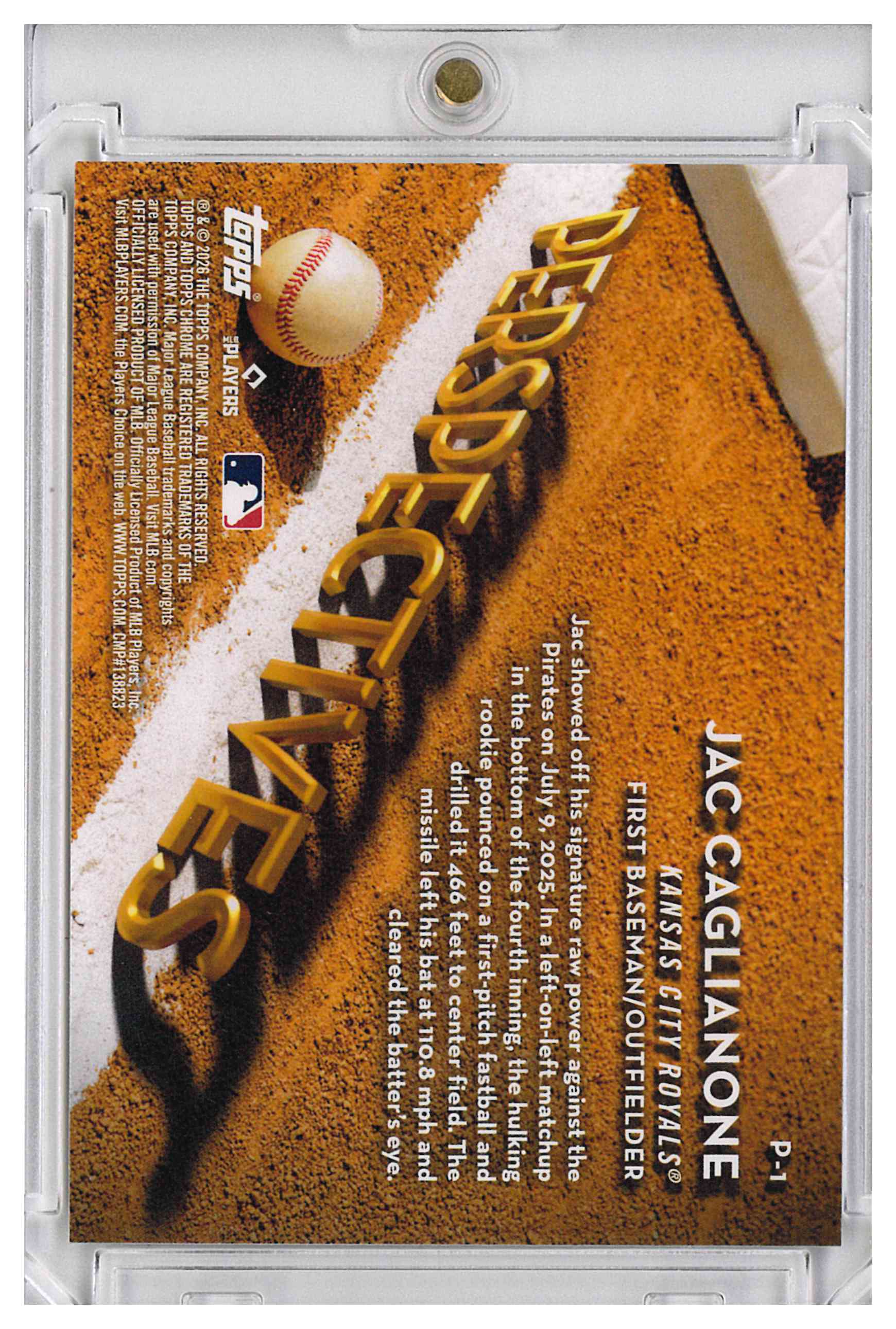 2026 Topps Chrome Jac Caglianone Perspectives RC Geometric Refractor #P-1 SP, reverse