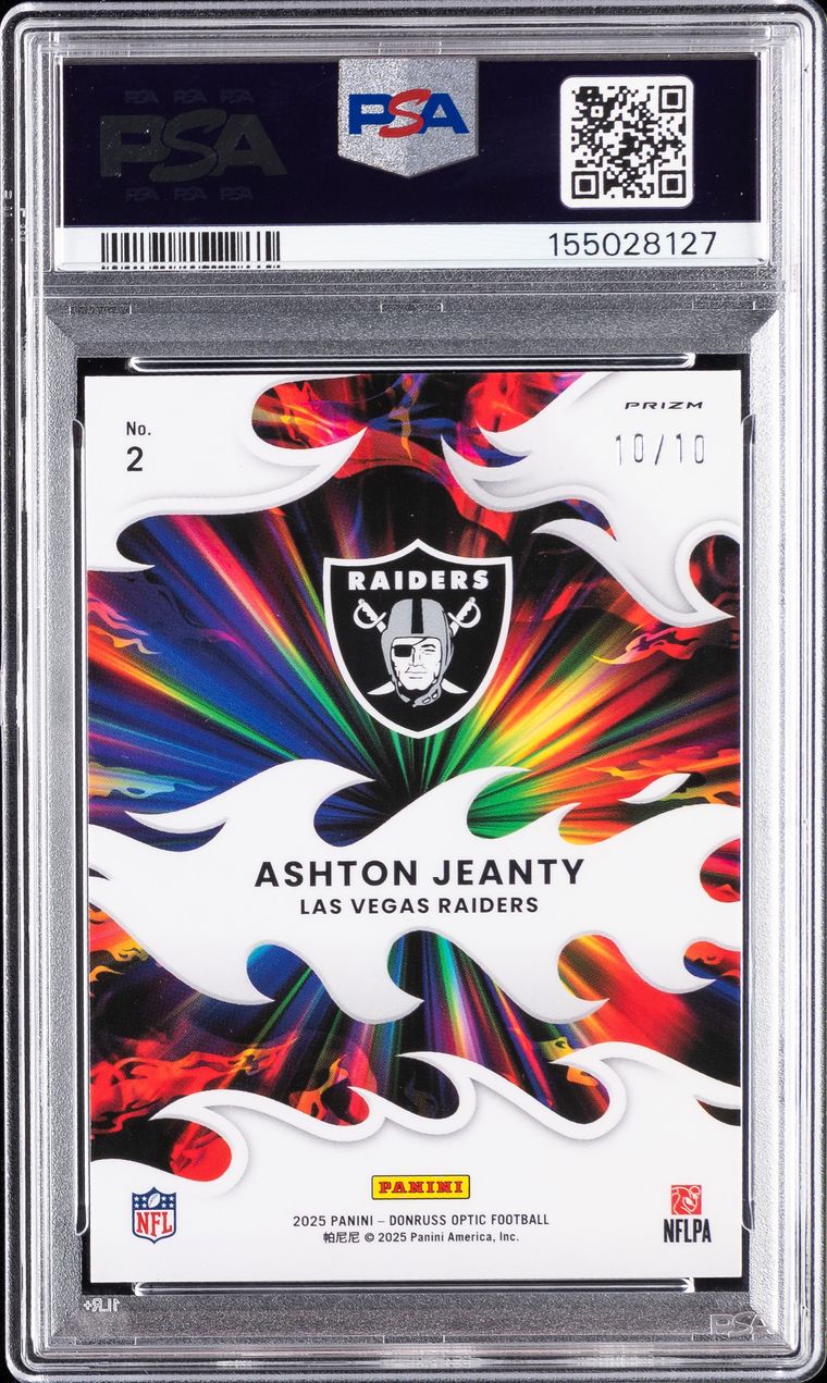 Ashton Jeanty 2025 Donruss Optic Light It Up /10 PSA 10, reverse