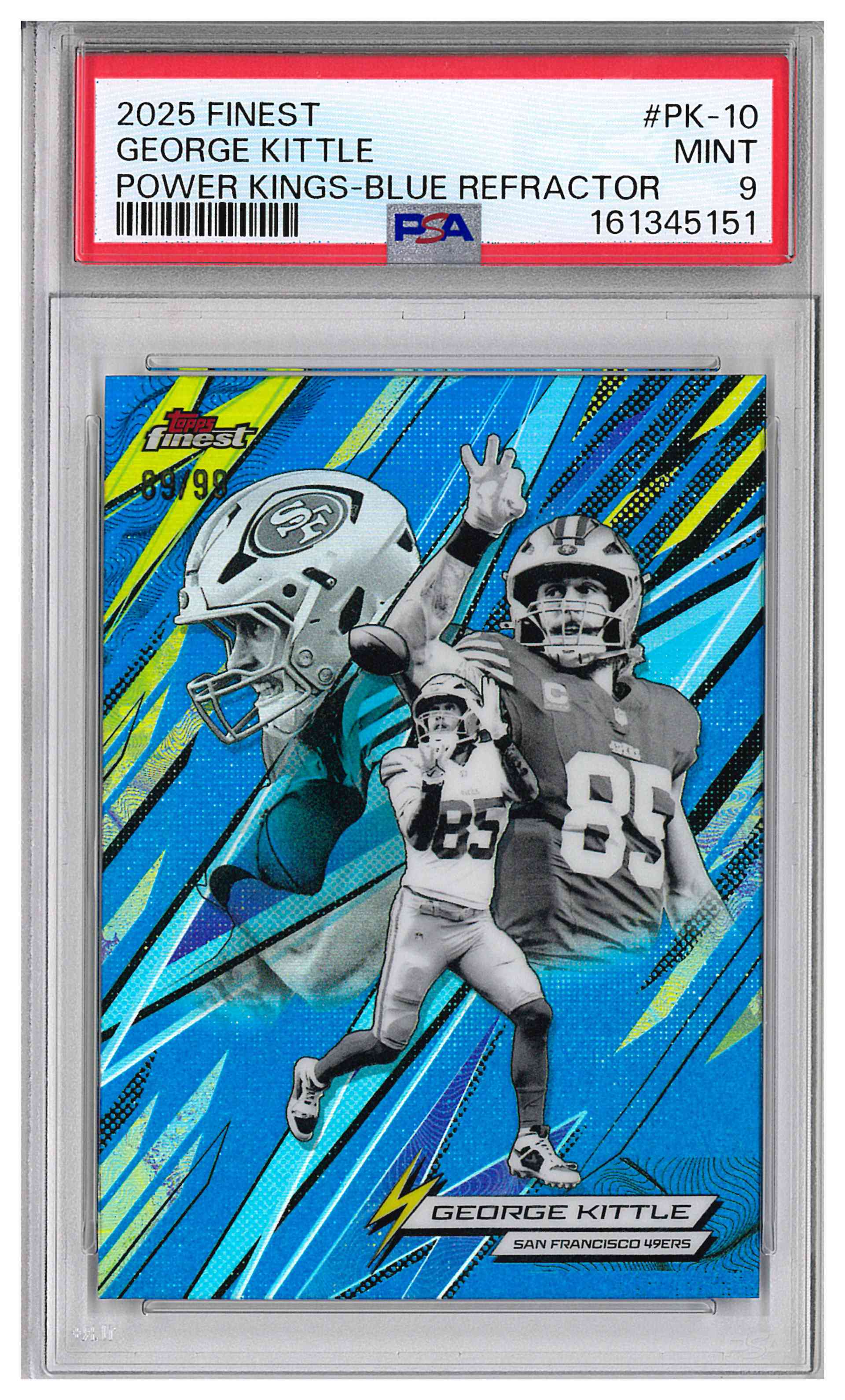 GEORGE KITTLE 2025 TOPPS FINEST POWER KINGS BLUE /99 #PK-10 PSA 9