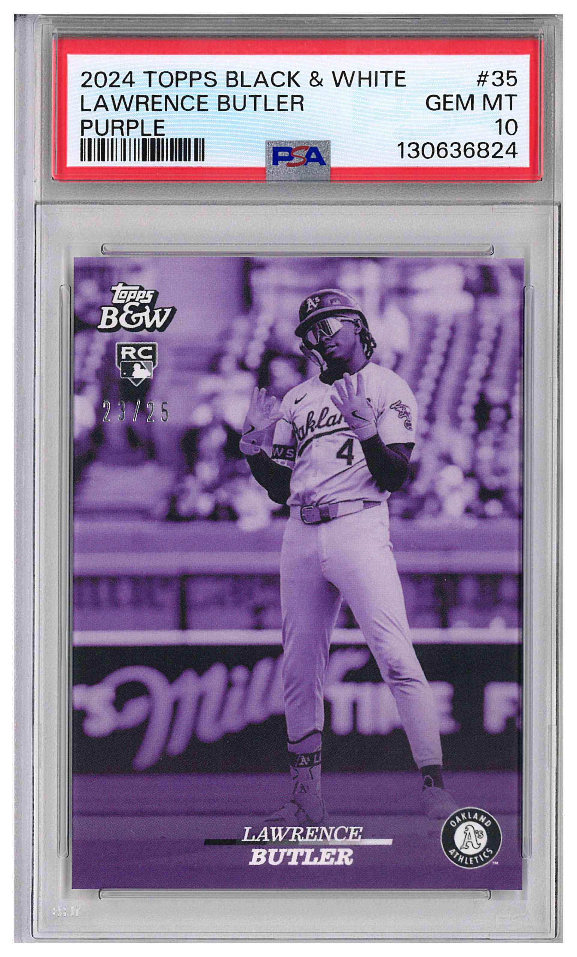 2024 Topps Black & White Lawrence Butler /25 Purple Parallel # 35 Gem PSA 10
