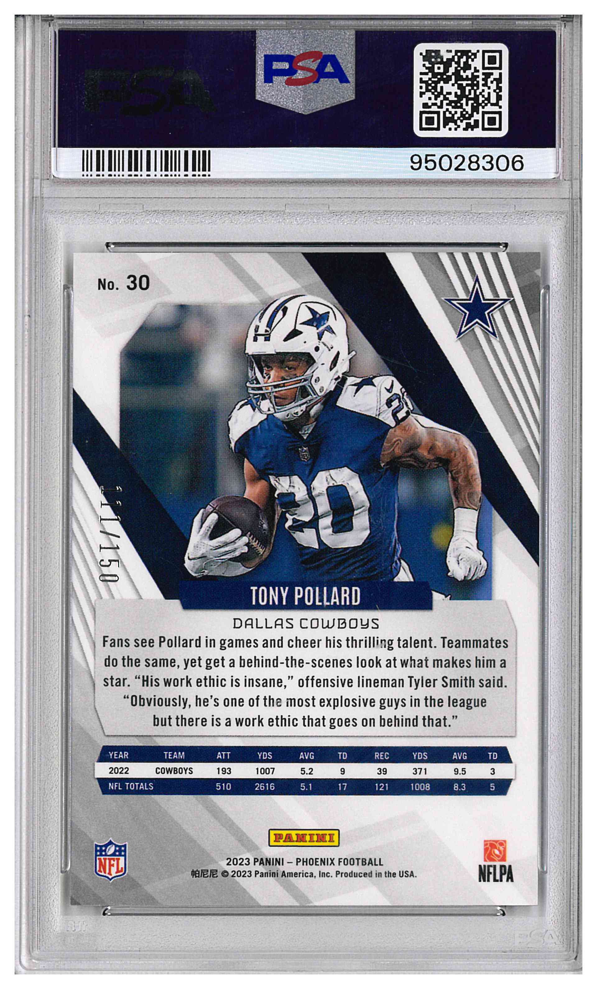 2023 Panini Phoenix - Tony Pollard Lava /150 PSA 10 GEM POPULATION 1 Cowboys, reverse