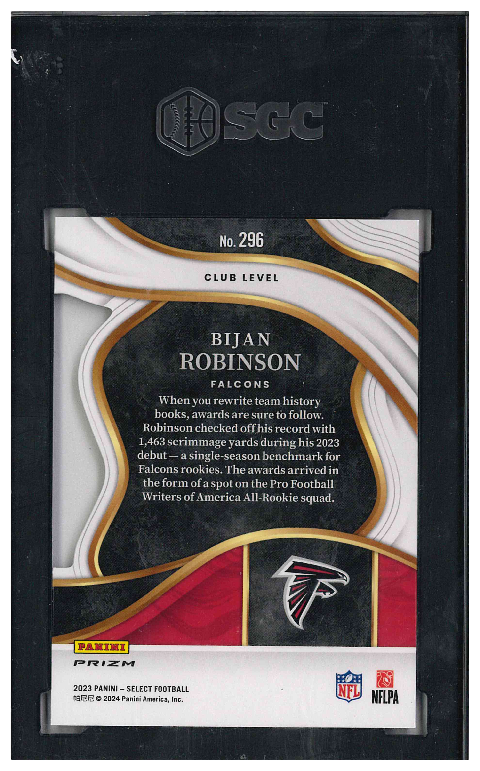 2023 Panini Select Club Level Bijan Robinson #296 Red/Yellow Die Cut Prizm, reverse