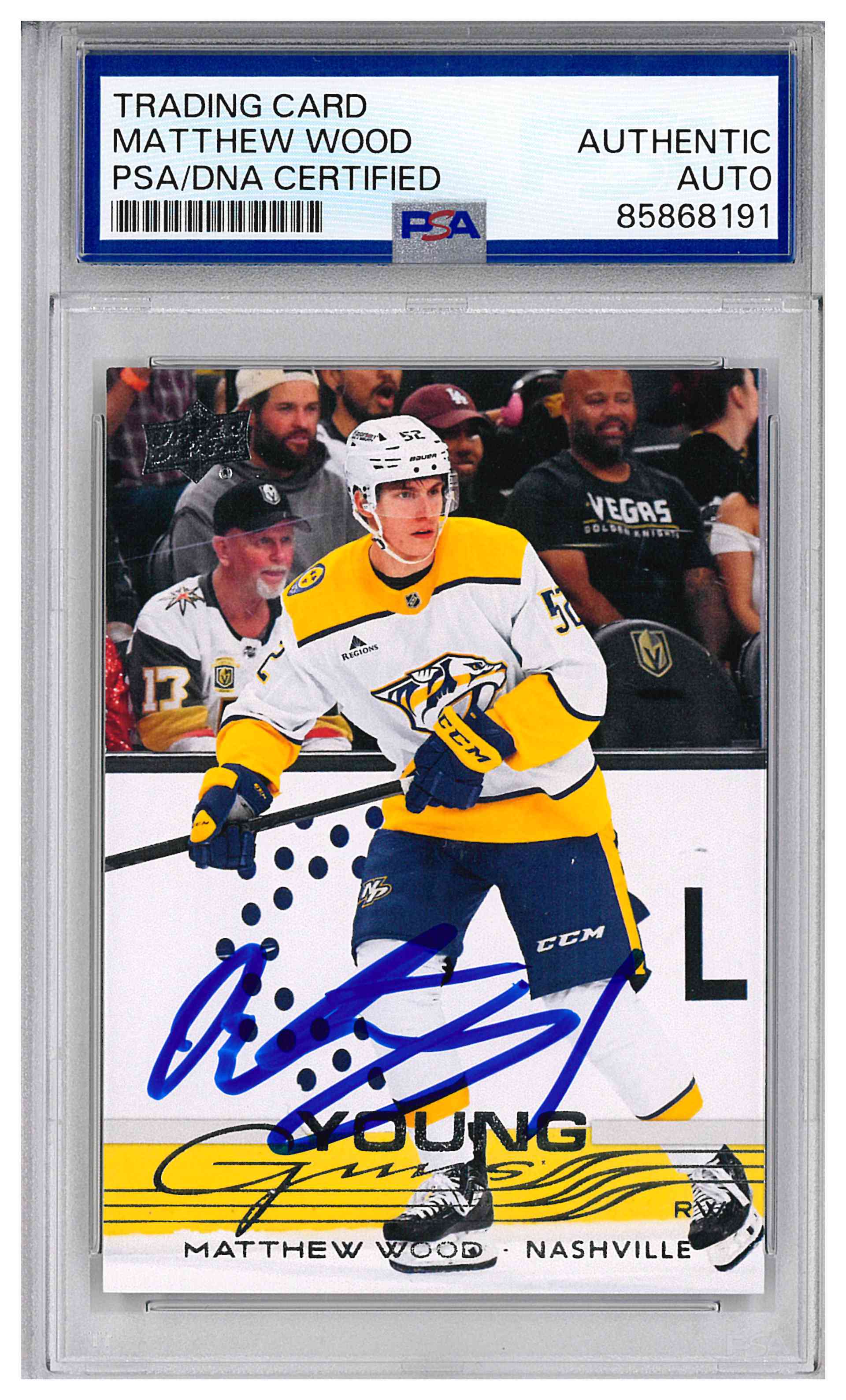 Matthew Wood Signed 2025-26 Upper Deck Young Guns RC IP Auto PSA/DNA Predators