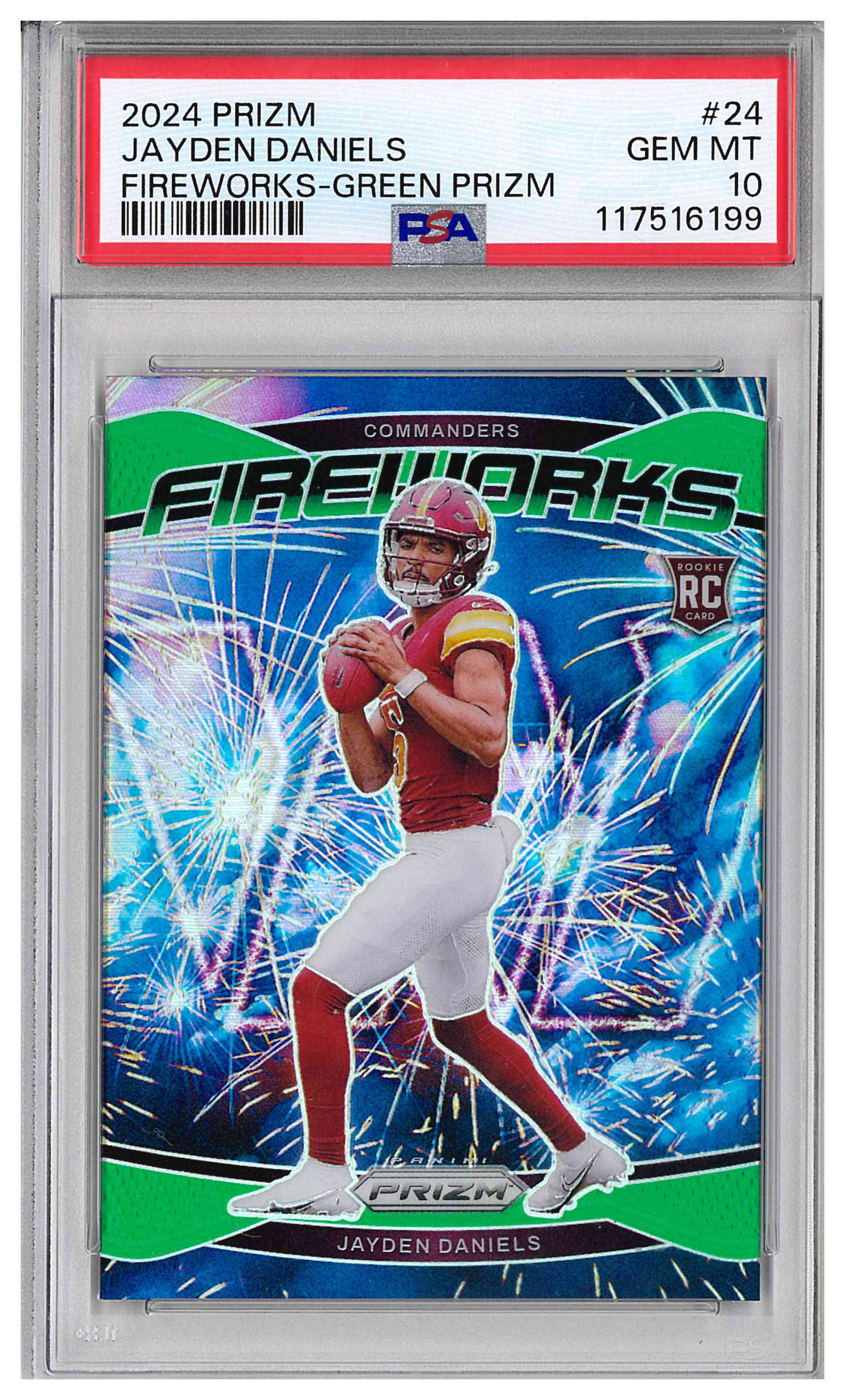 2024 Panini Prizm Jayden Daniels Green FIREWORKS Insert Rookie #24 PSA 10
