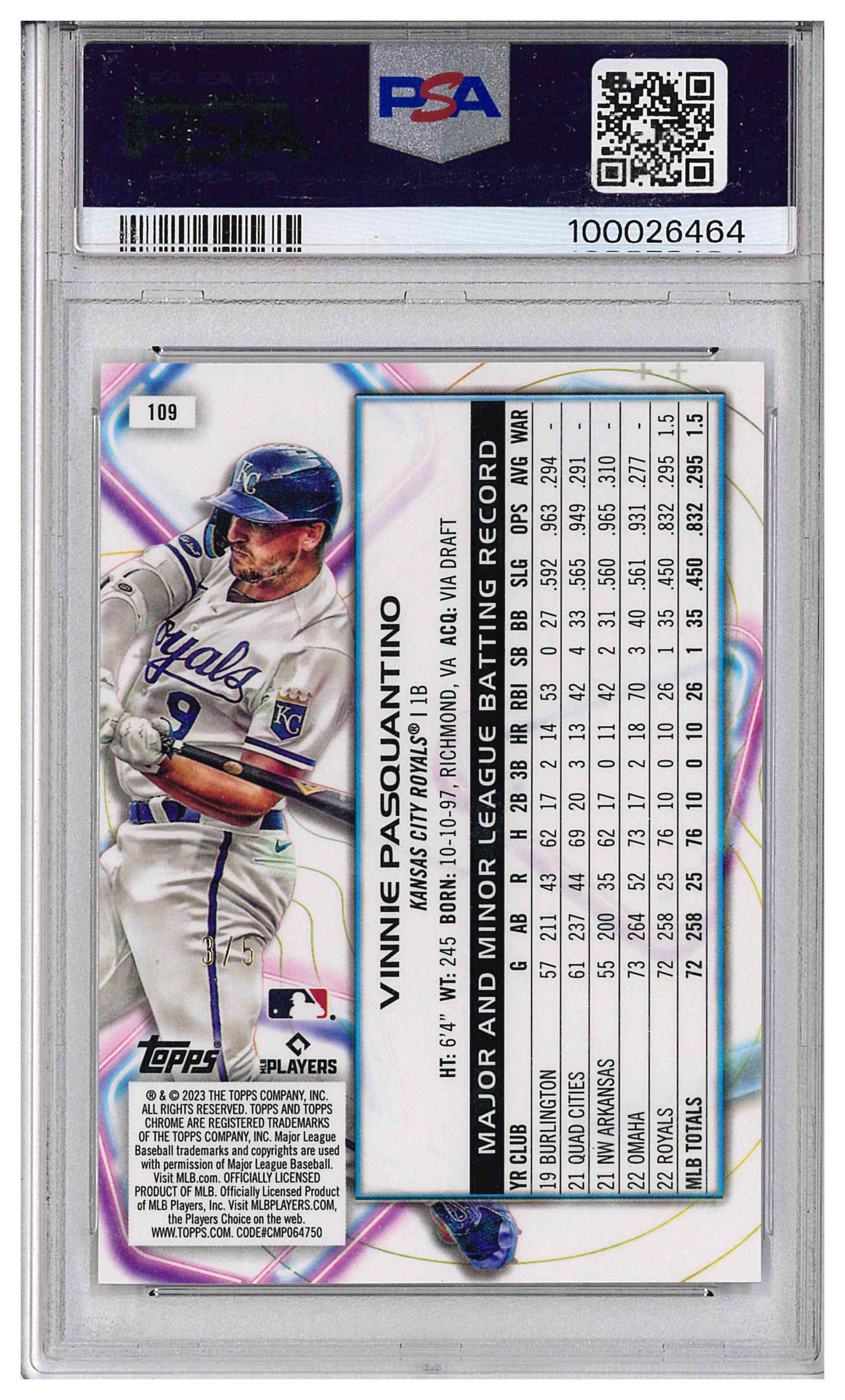 2023 Topps Cosmic Chrome Red Flare VINNIE PASQUANTINO, reverse