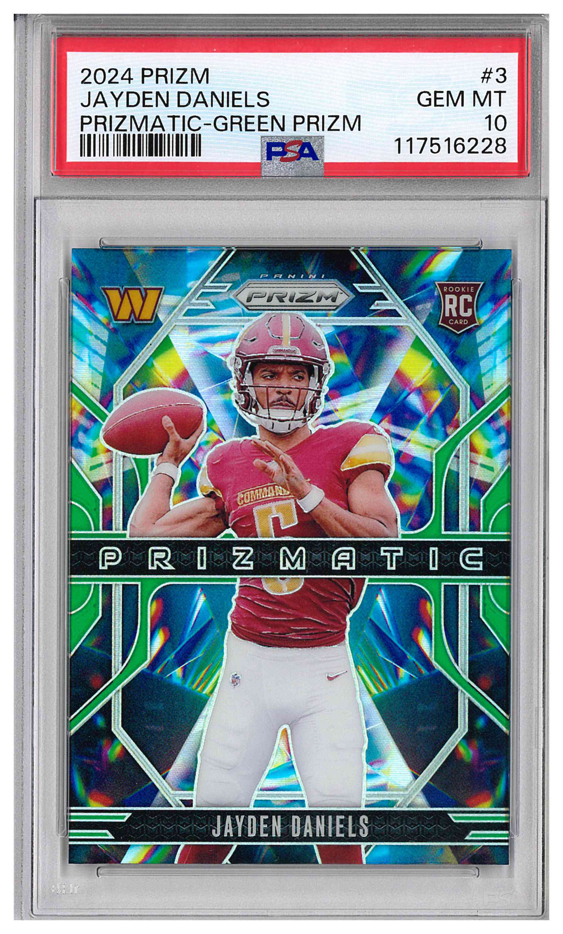 2024 Panini Prizm Prizmatic Jayden Daniels #3 Green Prizm RC PSA 10 Gem Mint