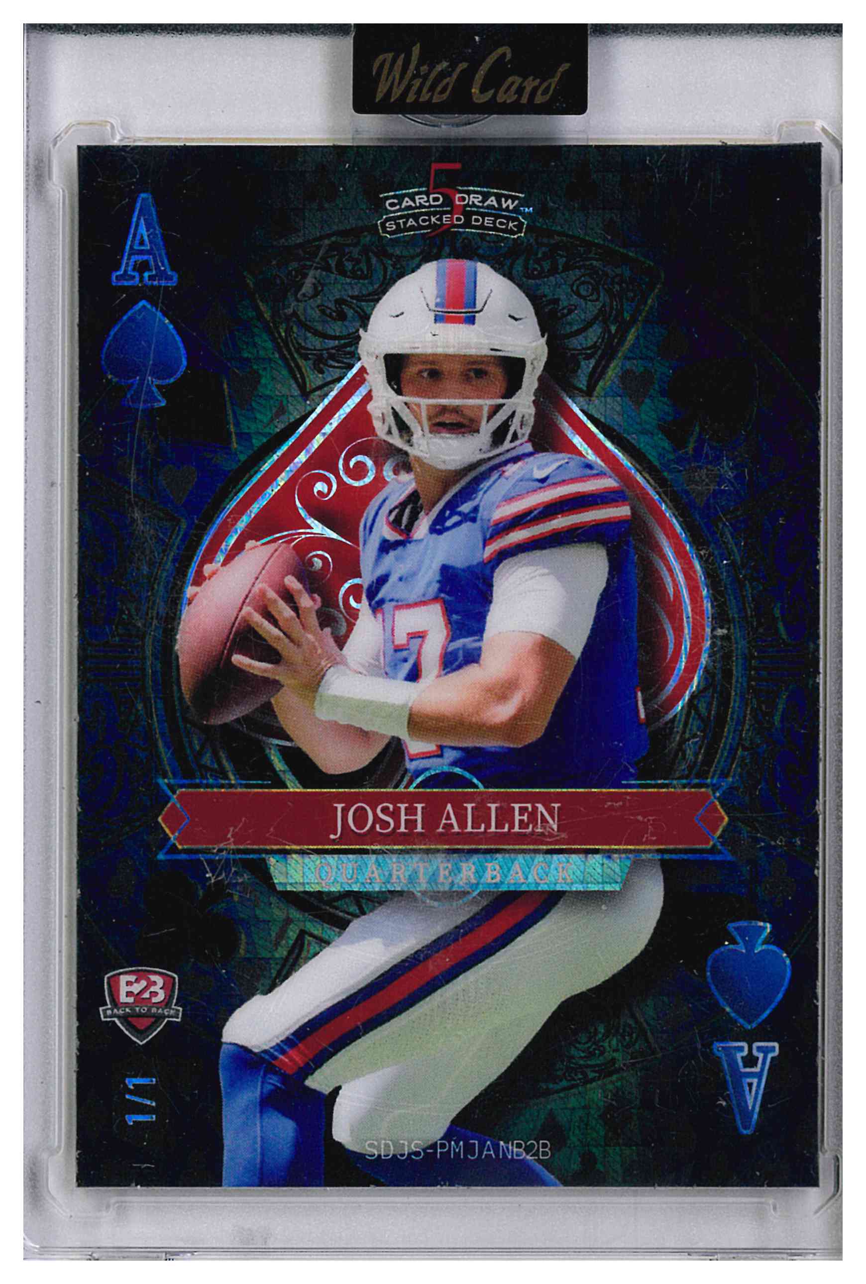 Josh Allen / Patrick Mahomes 2024 Wild Card 5 Card Draw Stacked Deck Ace of Spades #SDJS-PMJANB2B #1/1, reverse