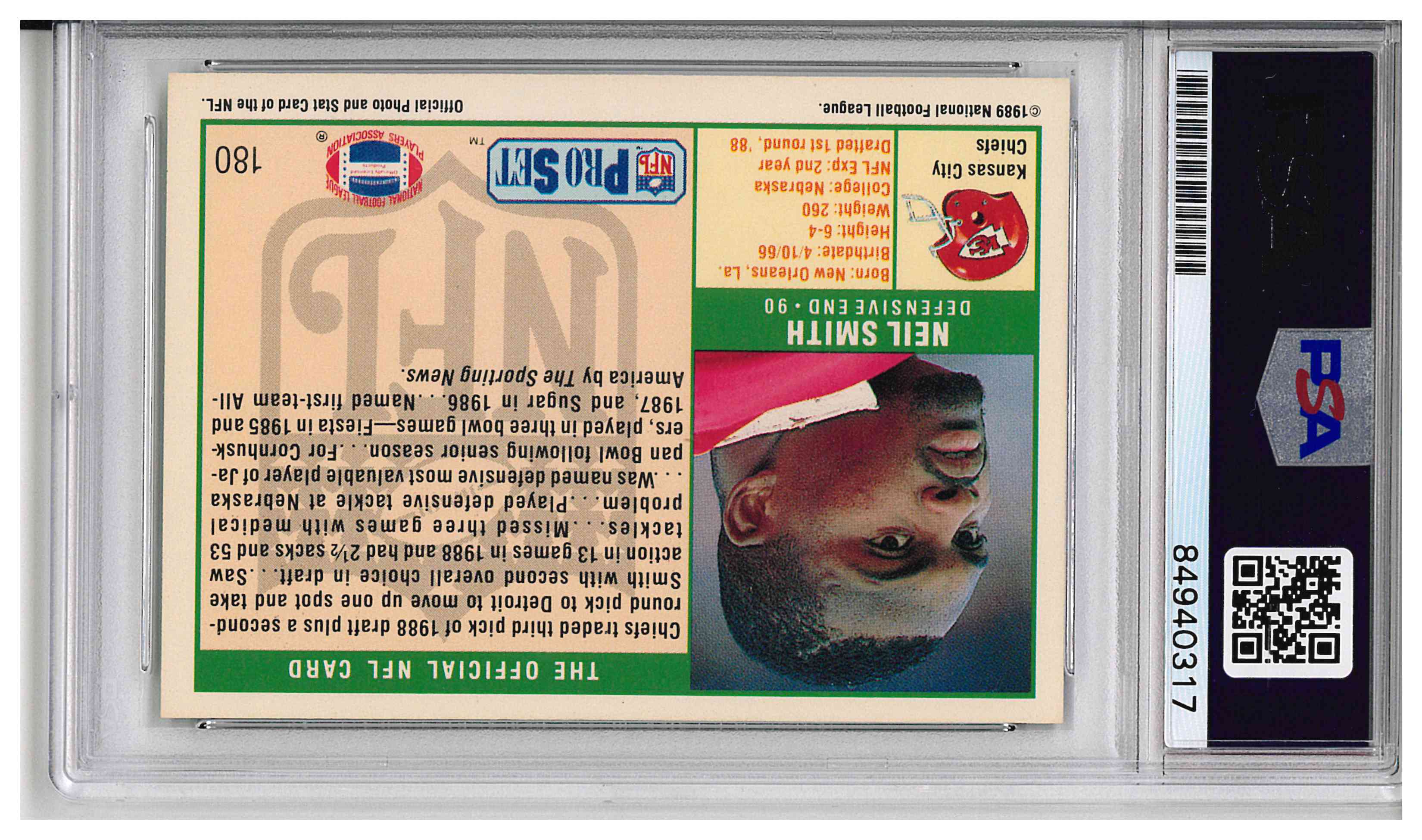 1989 NFL Pro Set Neil Smith, reverse