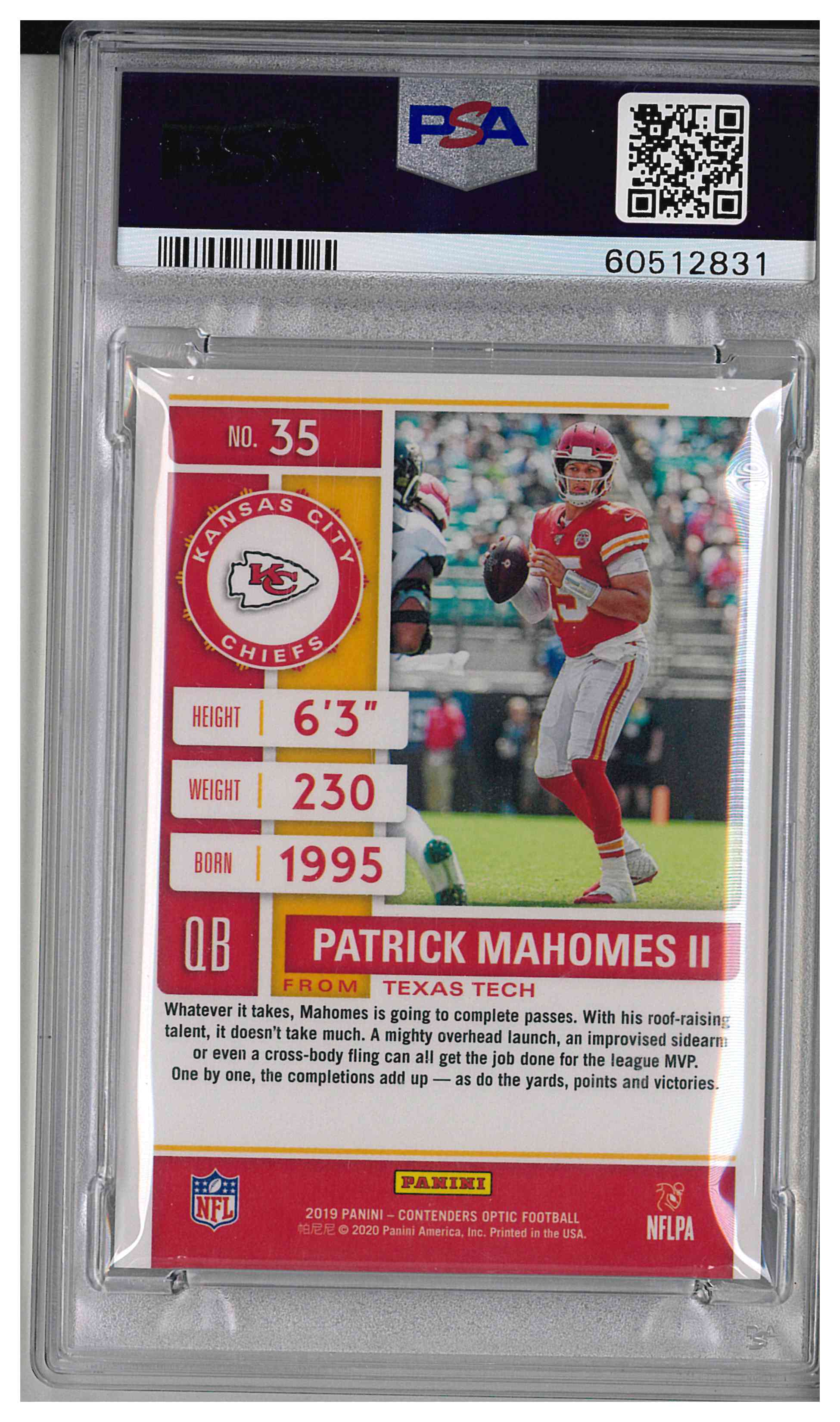 2019 PANINI CONTENDERS OPTIC #35 PATRICK MAHOMES II, reverse