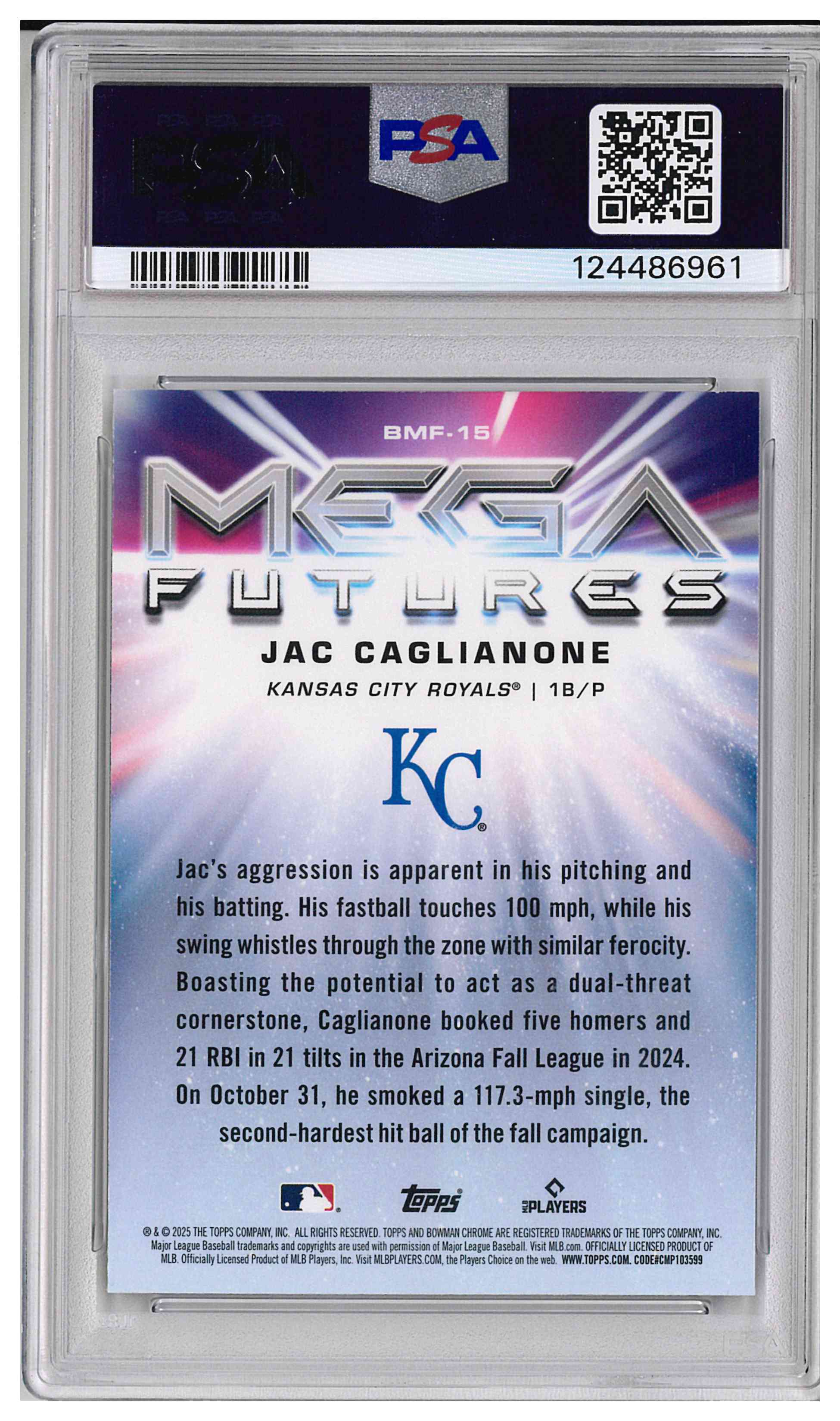 2025 BOWMAN MEGA BOX MEGA FUTURES #BMF15 JAC CAGLIANONE, reverse