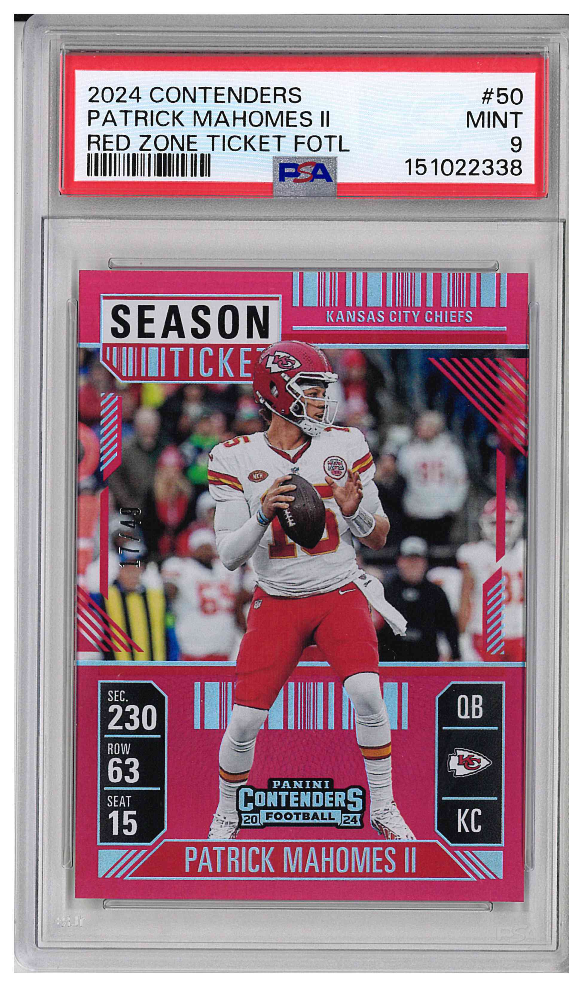 2024 PANINI CONTENDERS #50 PATRICK MAHOMES II RED ZONE TICKET FOTL 17/49