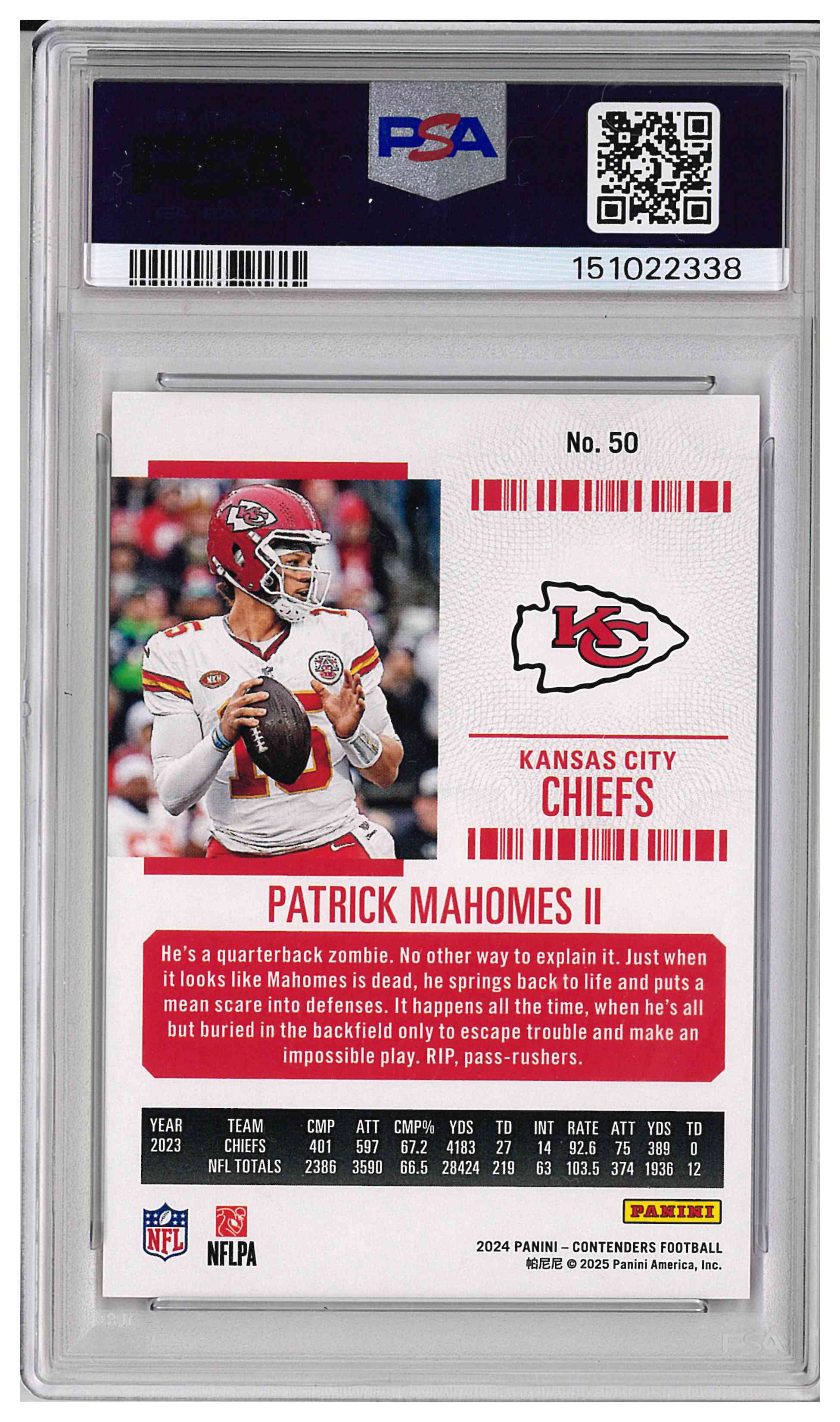 2024 PANINI CONTENDERS #50 PATRICK MAHOMES II RED ZONE TICKET FOTL 17/49, reverse