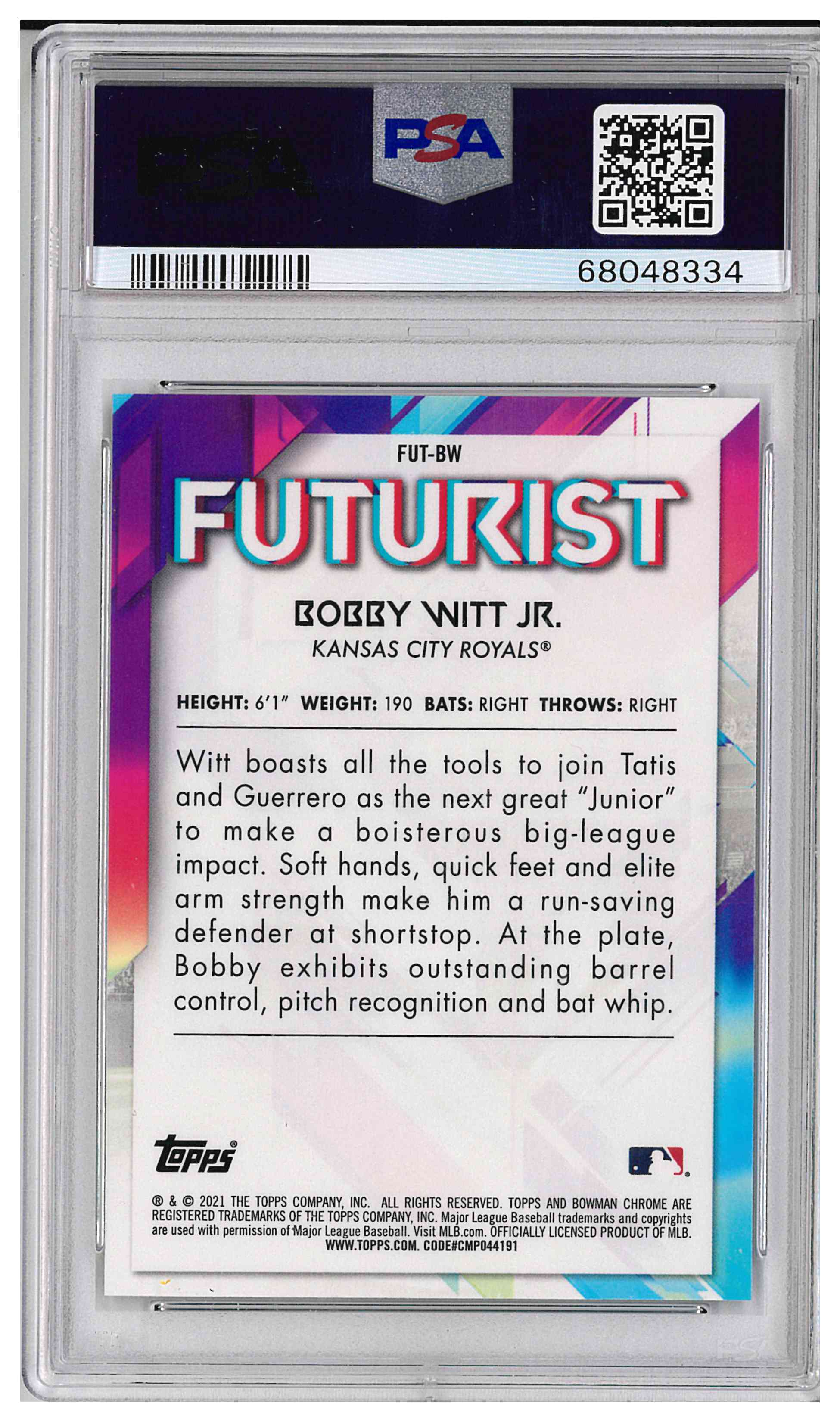 2021 BOWMAN CHROME FUTURIST #BW BOBBY WITT JR., reverse