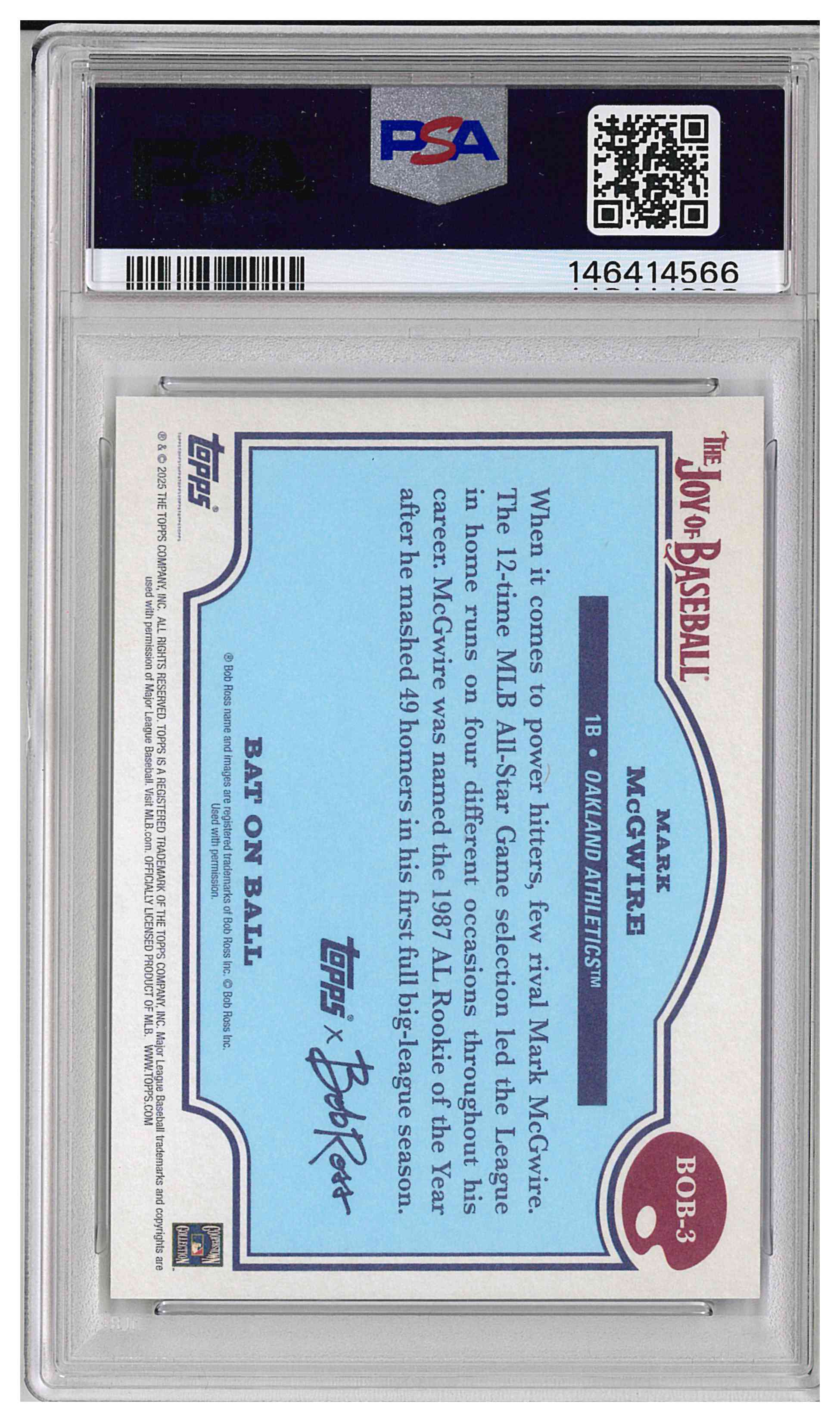 2025 TOPPS X BOB ROSS THE JOY OF BASEBALL BAT ON BALL #BOB-3 MARK McGWIRE TITANIUM WHITE 22/35, reverse