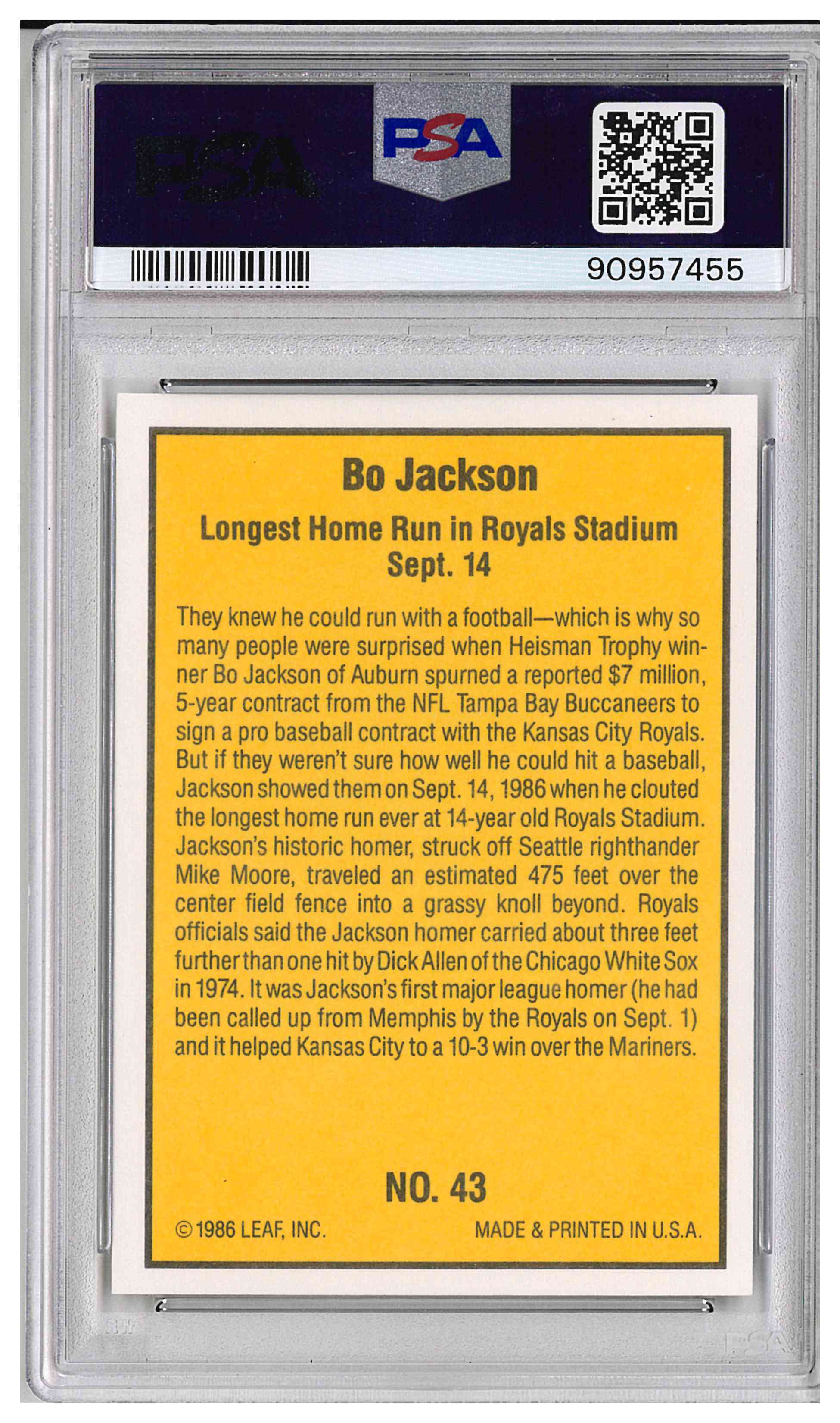 1986 DONRUSS HIGHLIGHTS #43 BO JACKSON, reverse