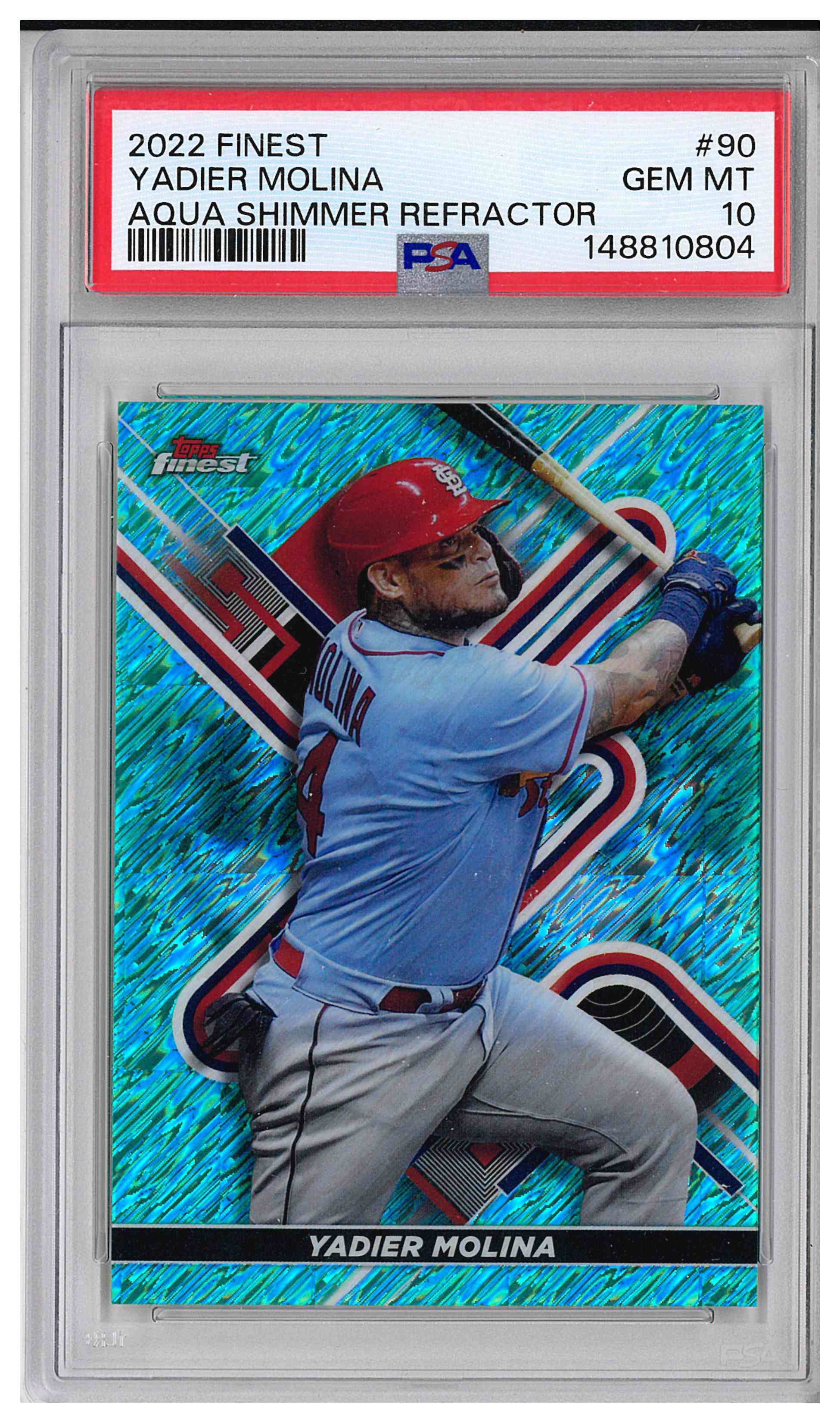 2022 TOPPS FINEST #90 YADIER MOLINA AQUA SHIMMER REFRACTOR 75/175