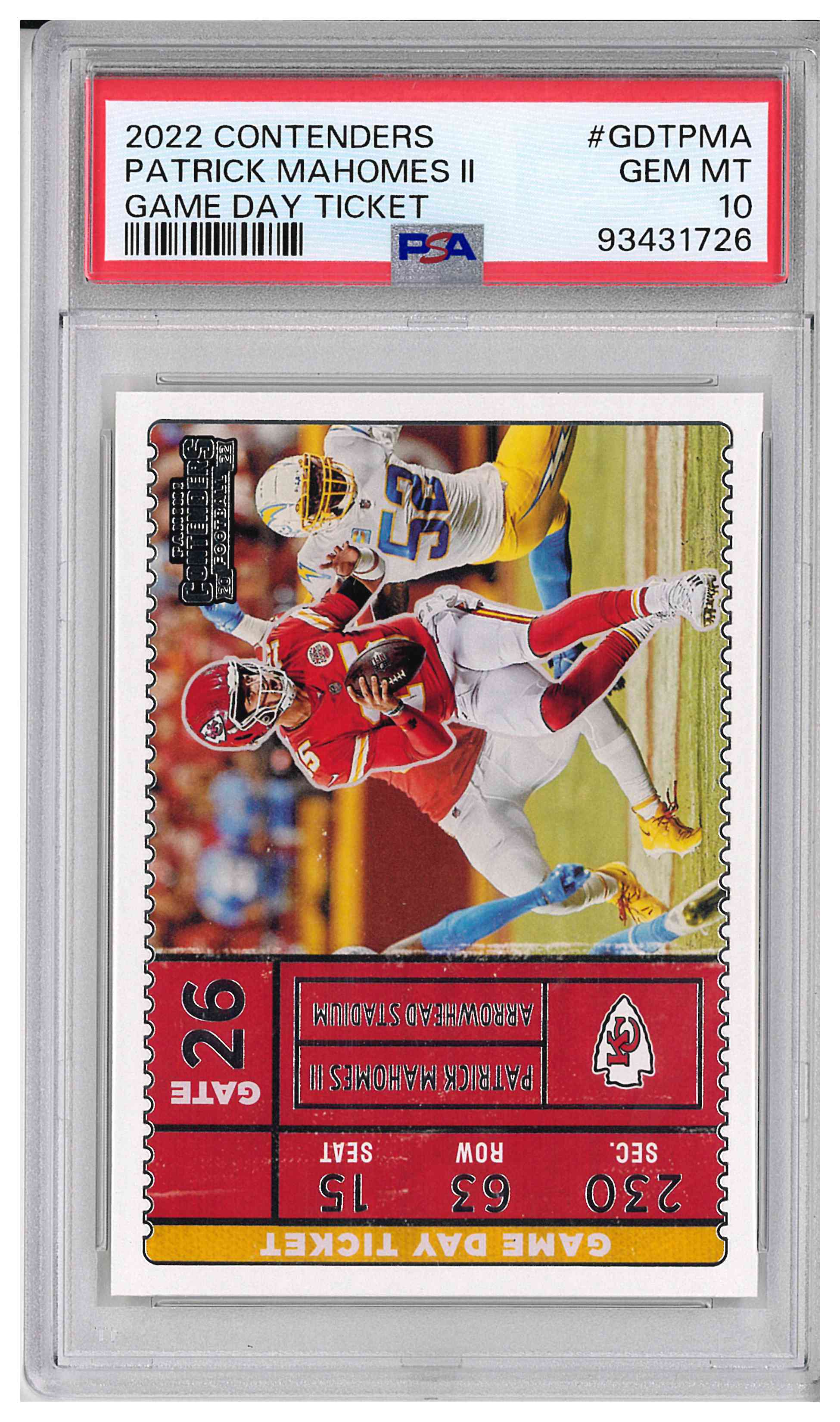 2022 PANINI CONTENDERS GAME DAY TICKET #GDTPMA PATRICK MAHOMES II